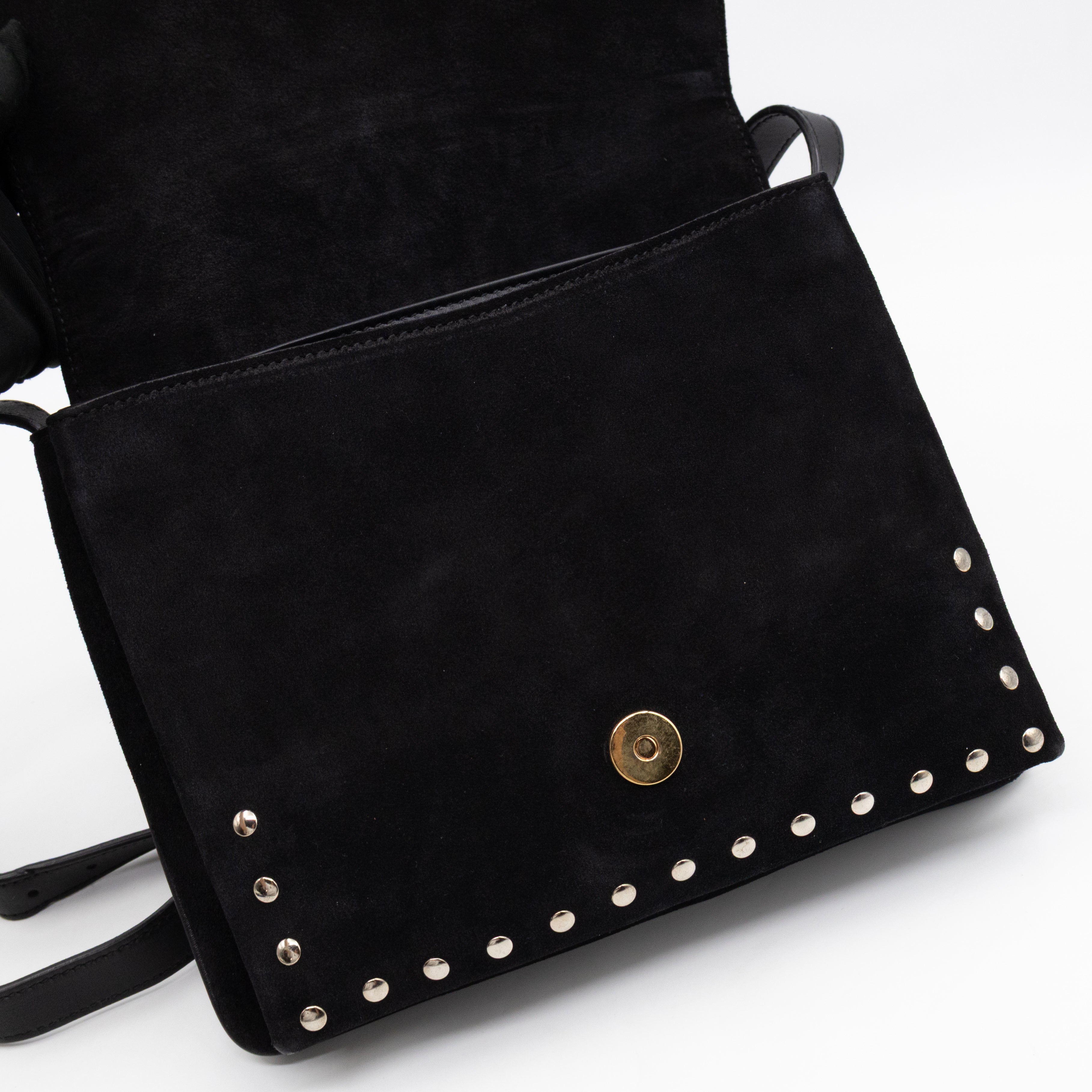 Arli Medium Flap Shoulder Bag Black Studded Suede