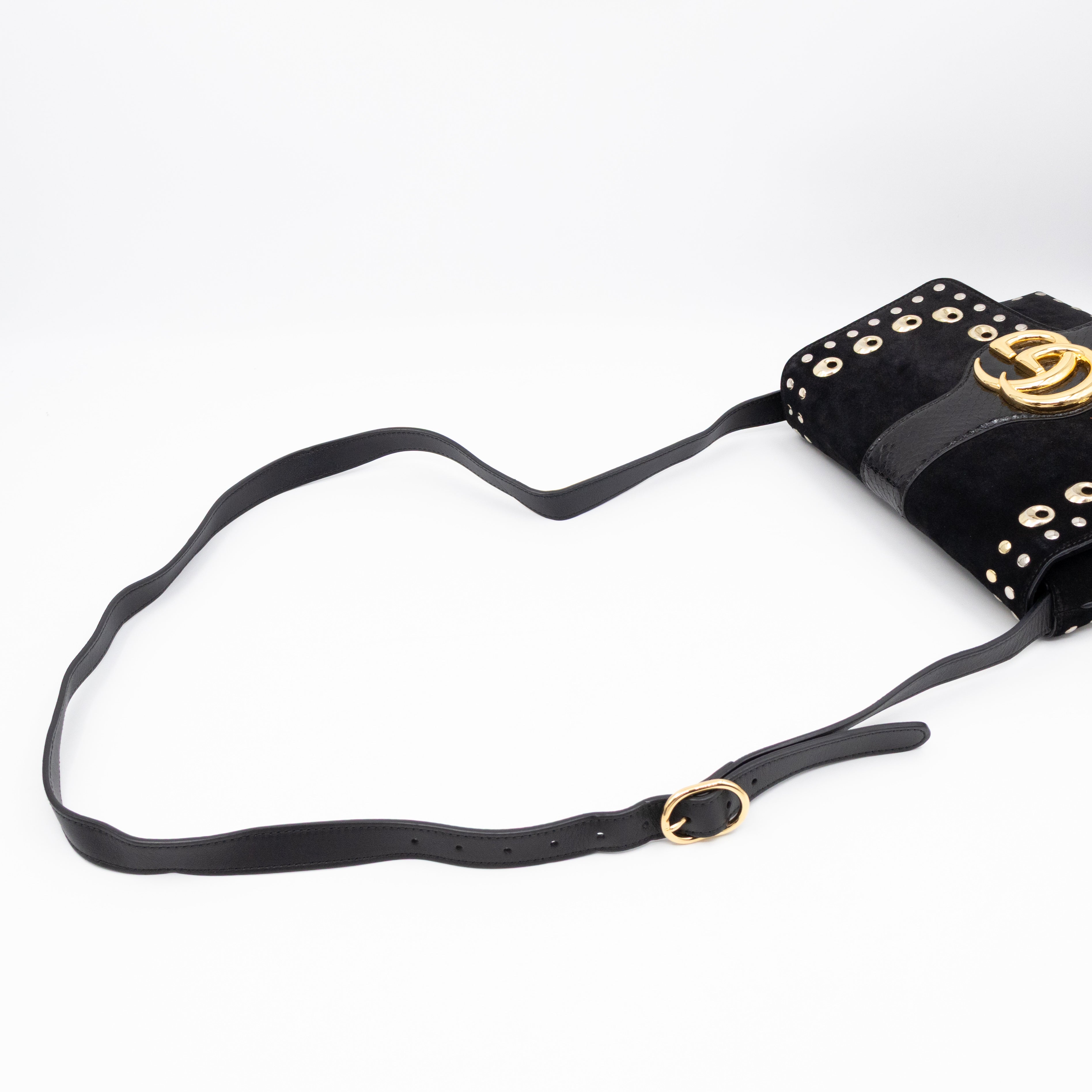 Arli Medium Flap Shoulder Bag Black Studded Suede