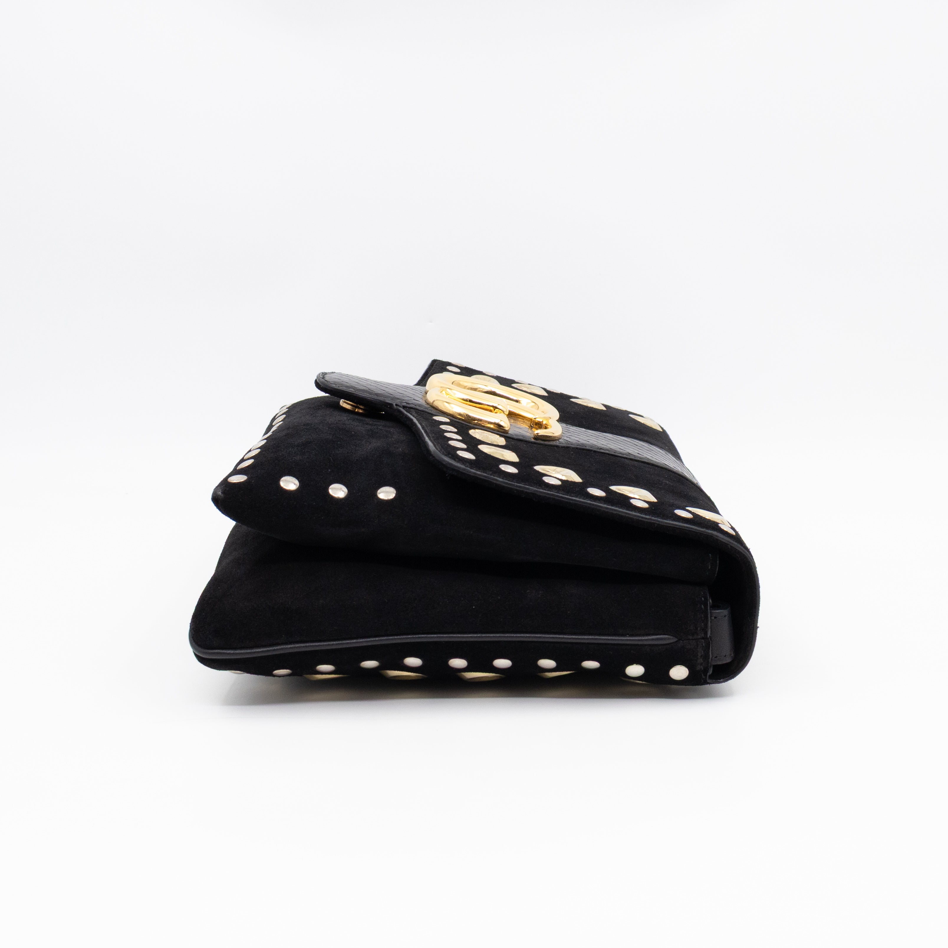 Arli Medium Flap Shoulder Bag Black Studded Suede