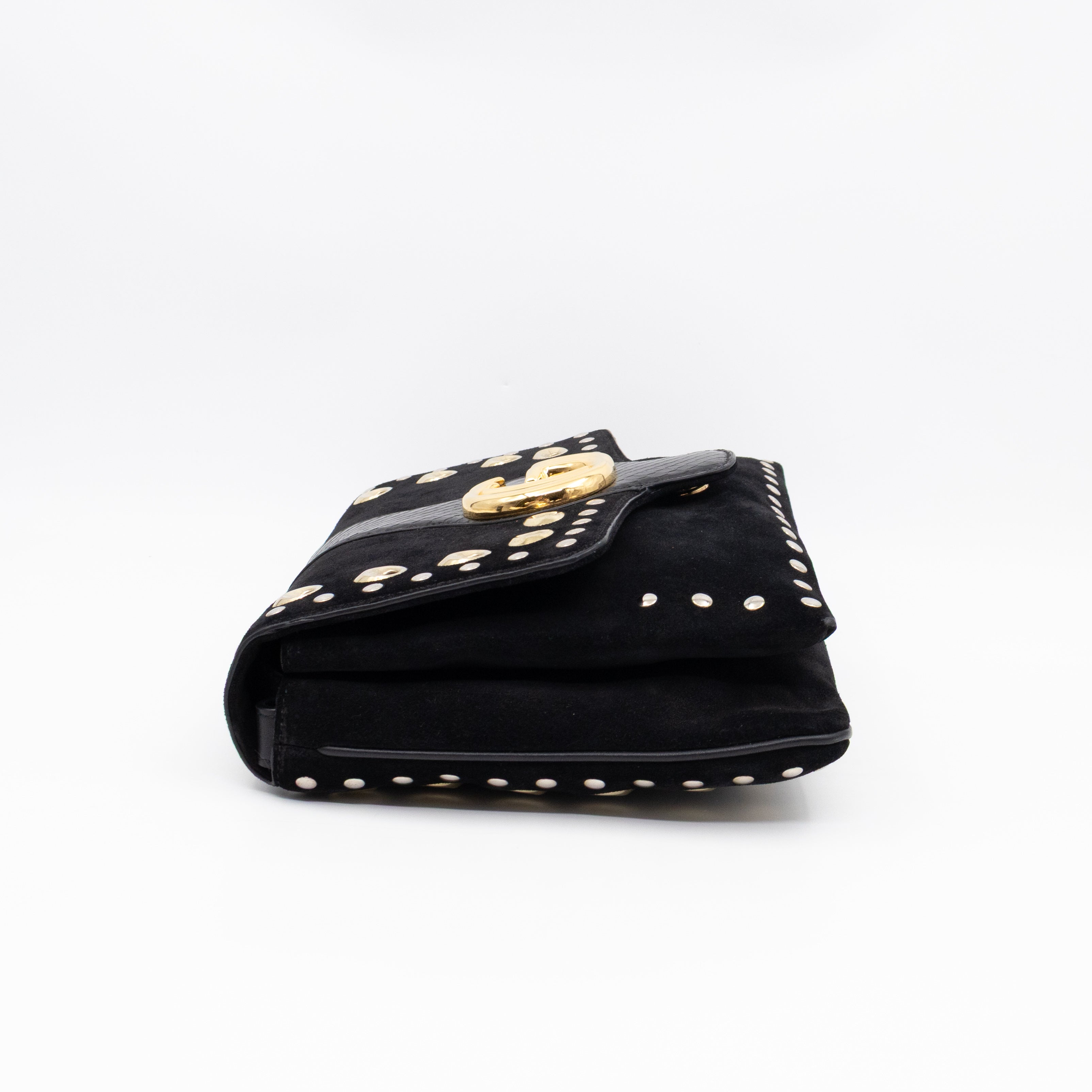 Arli Medium Flap Shoulder Bag Black Studded Suede