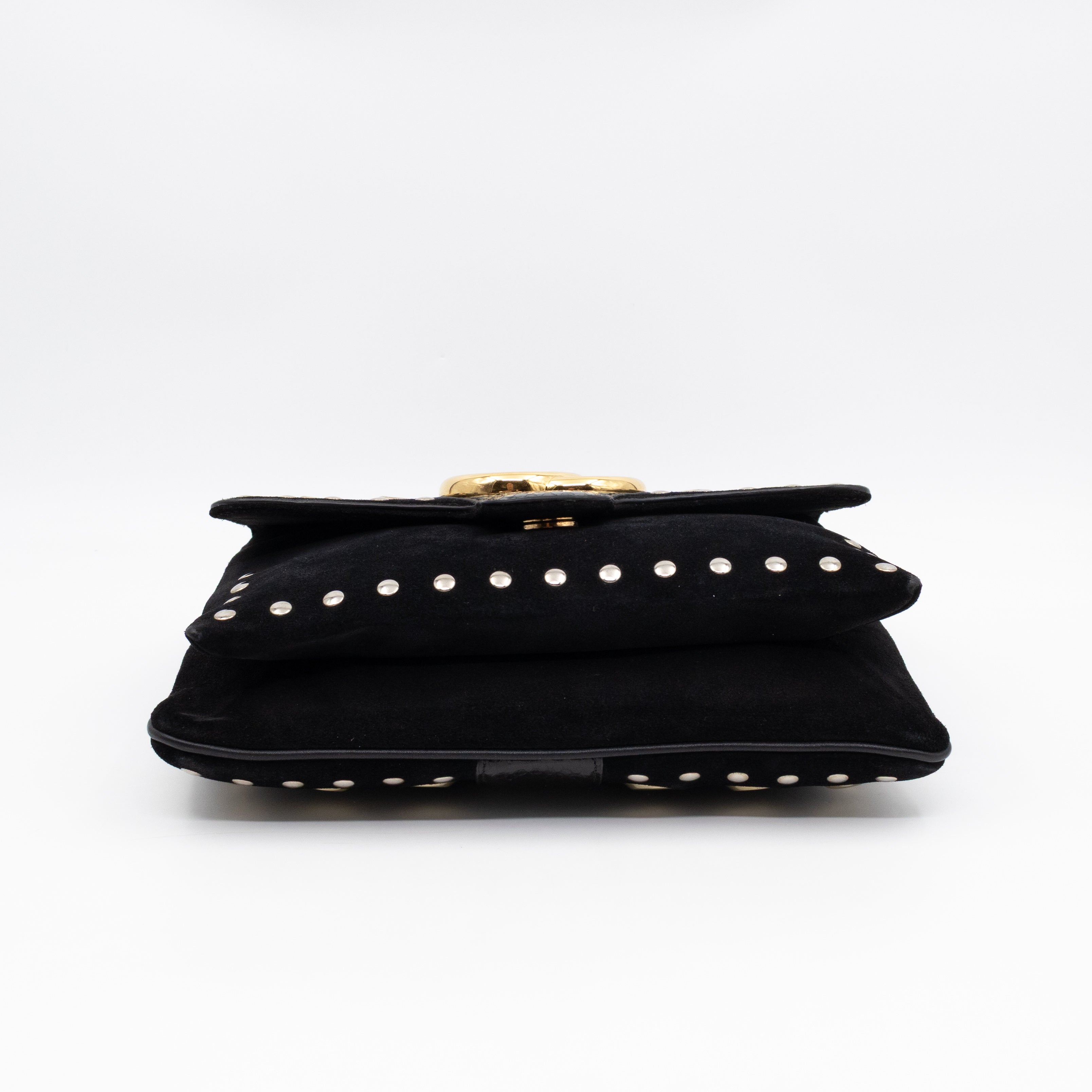 Arli Medium Flap Shoulder Bag Black Studded Suede