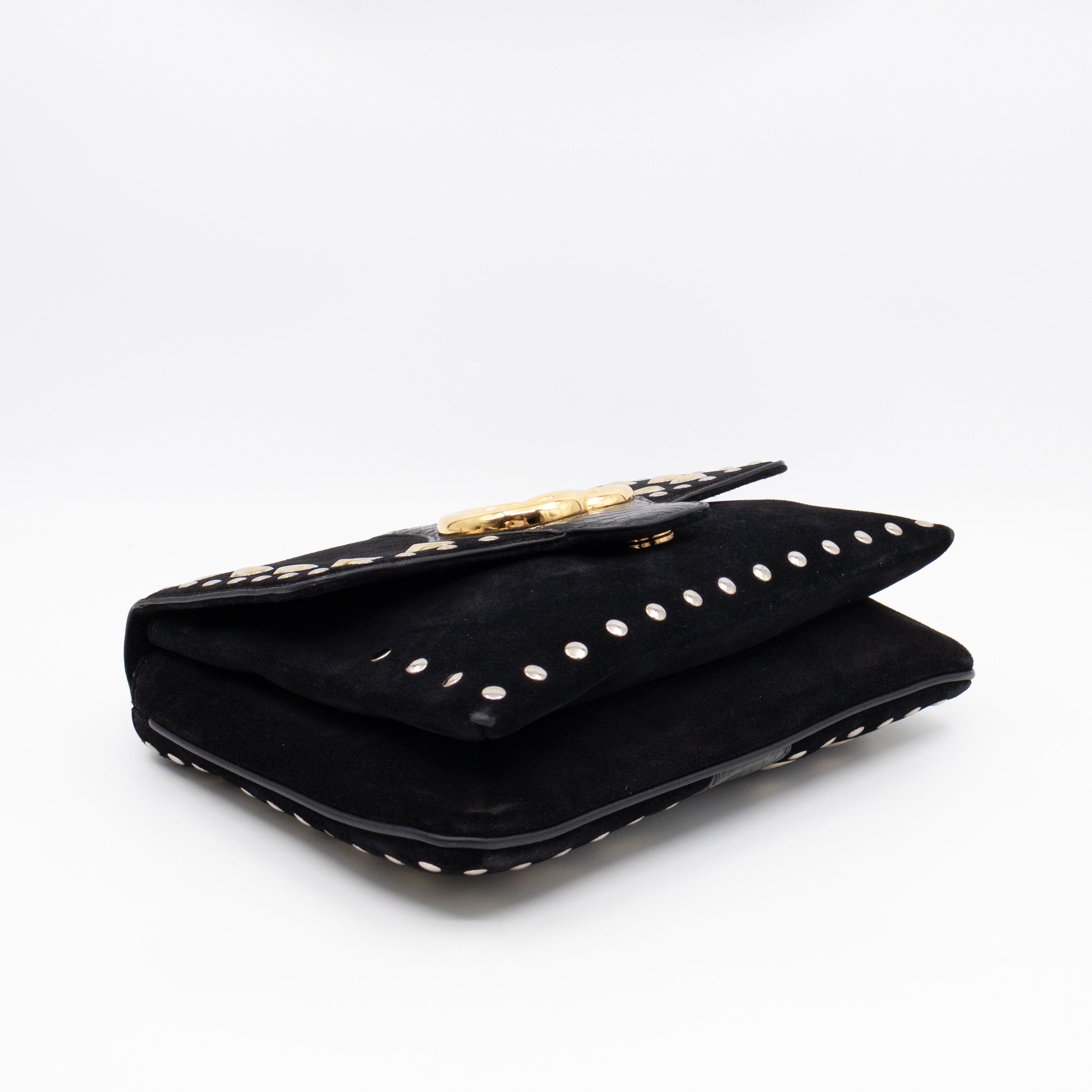 Arli Medium Flap Shoulder Bag Black Studded Suede