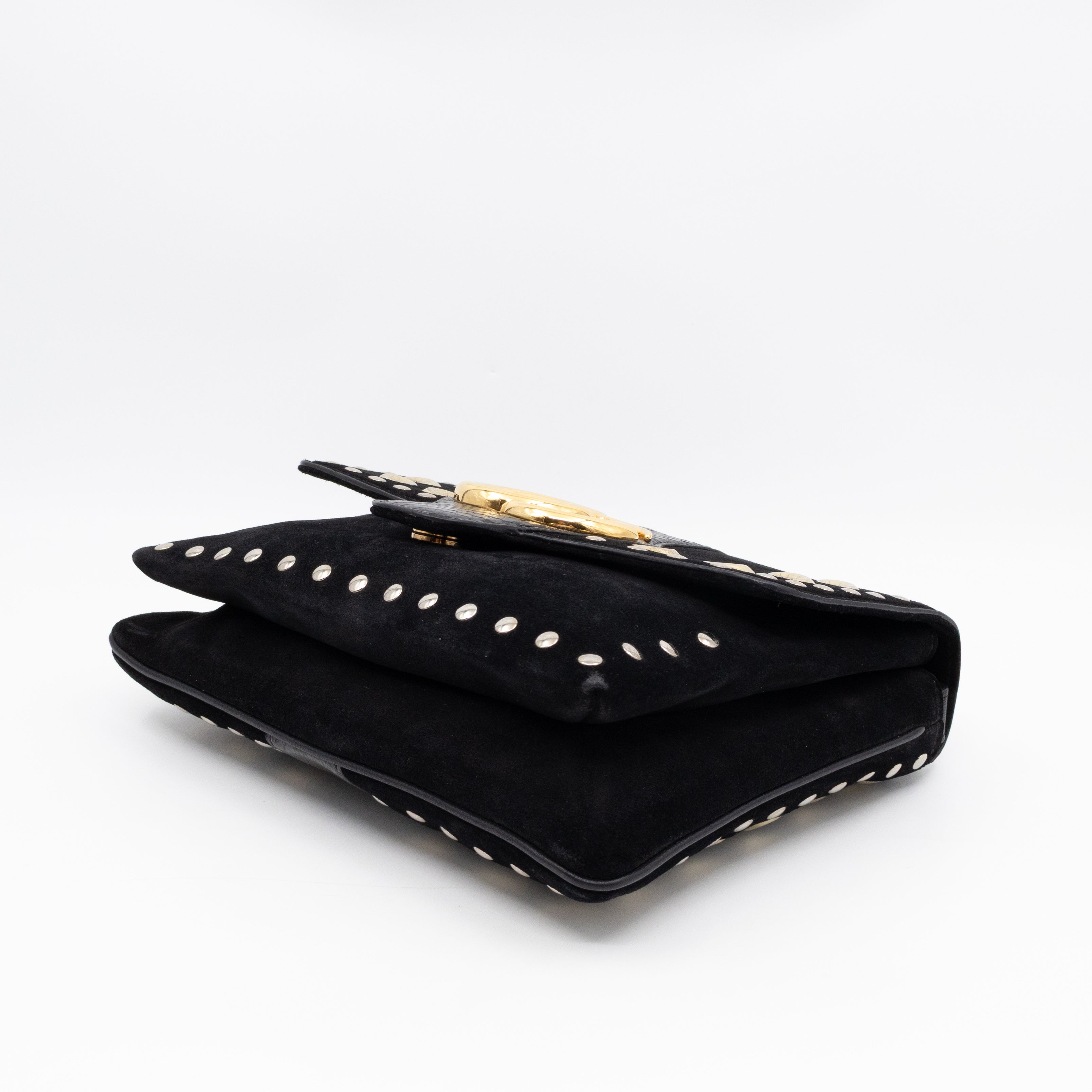 Arli Medium Flap Shoulder Bag Black Studded Suede