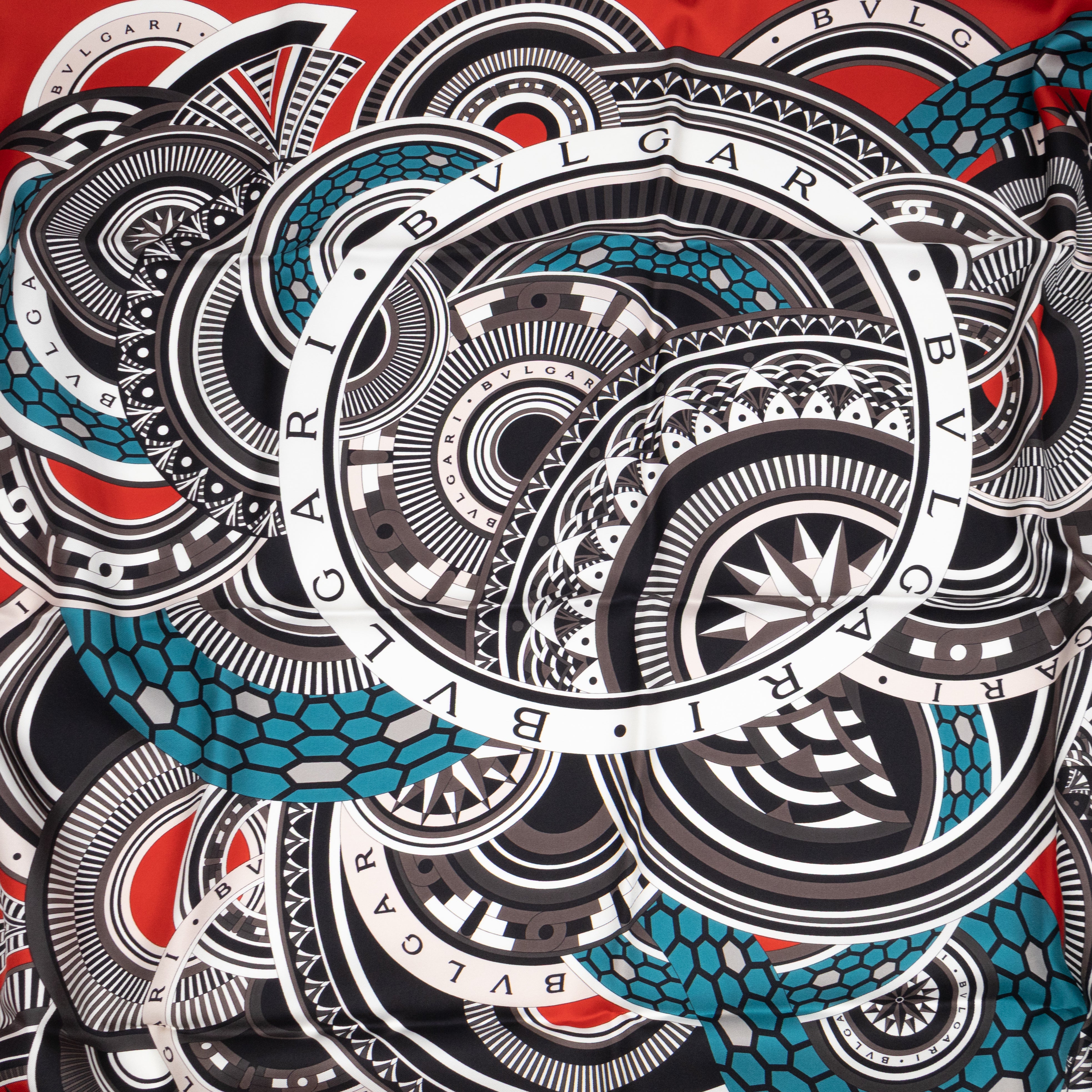 Silk Square Scarf Black & Red 90 cm