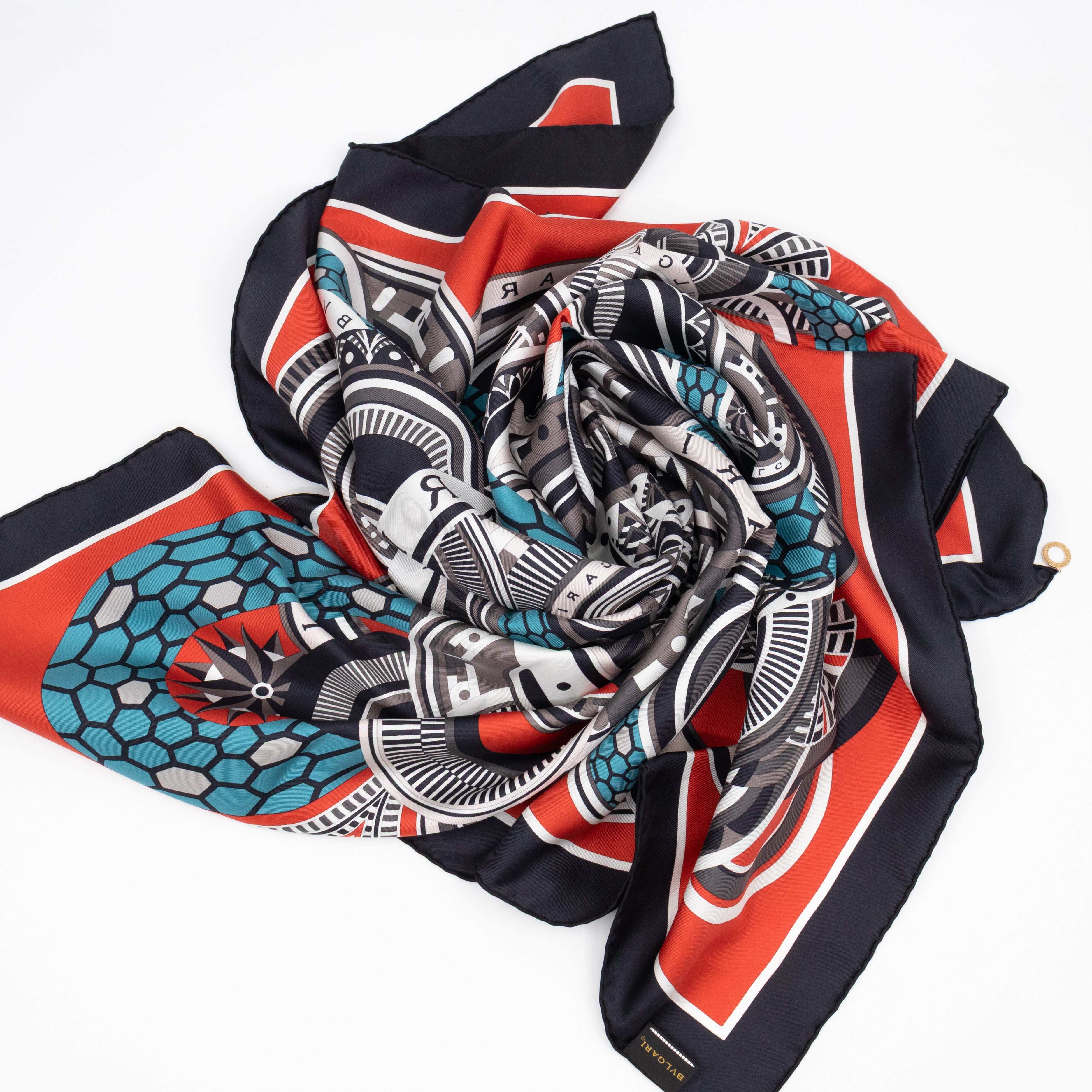Silk Square Scarf Black & Red 90 cm
