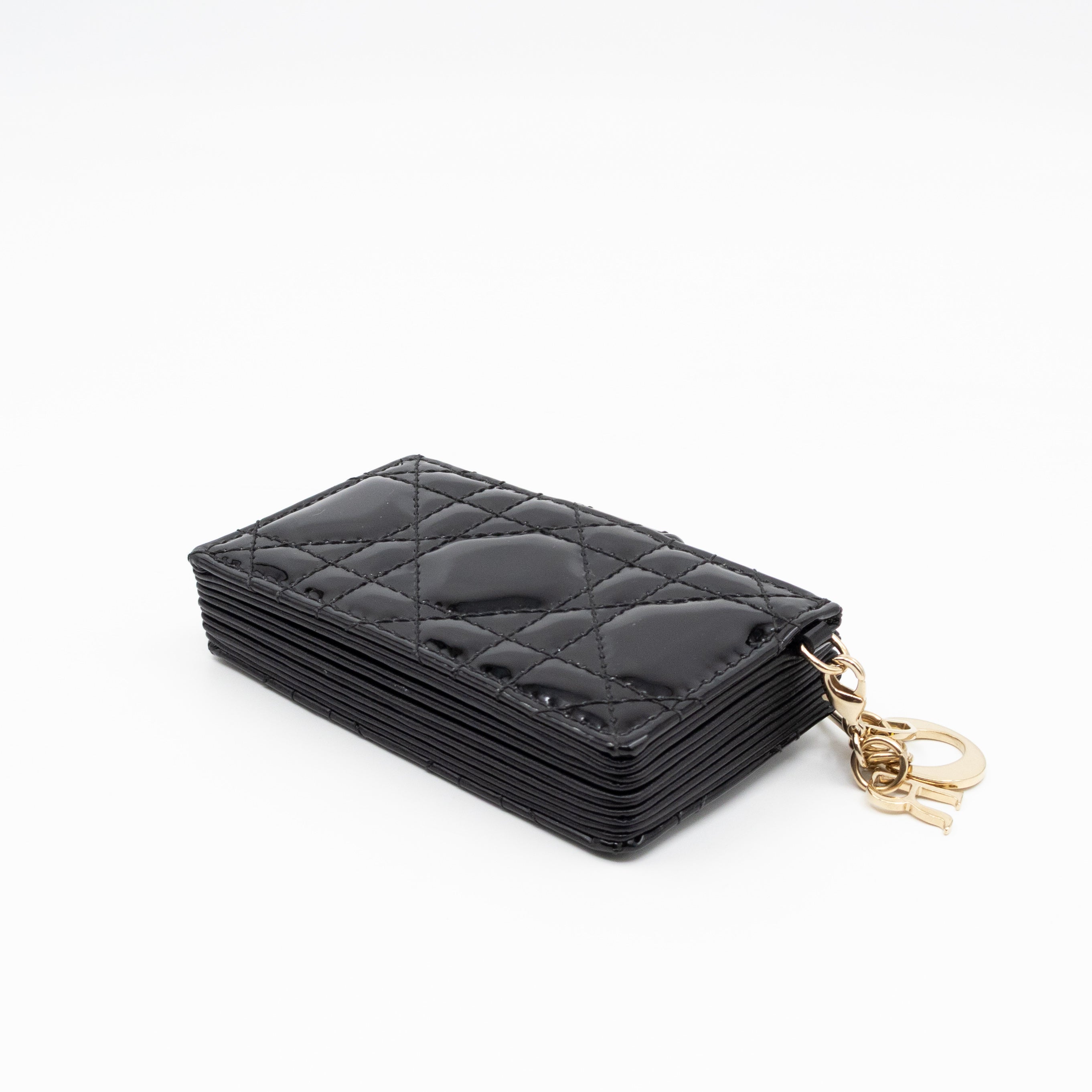 Lady Dior Jasmine Card Holder Black Patent Leather