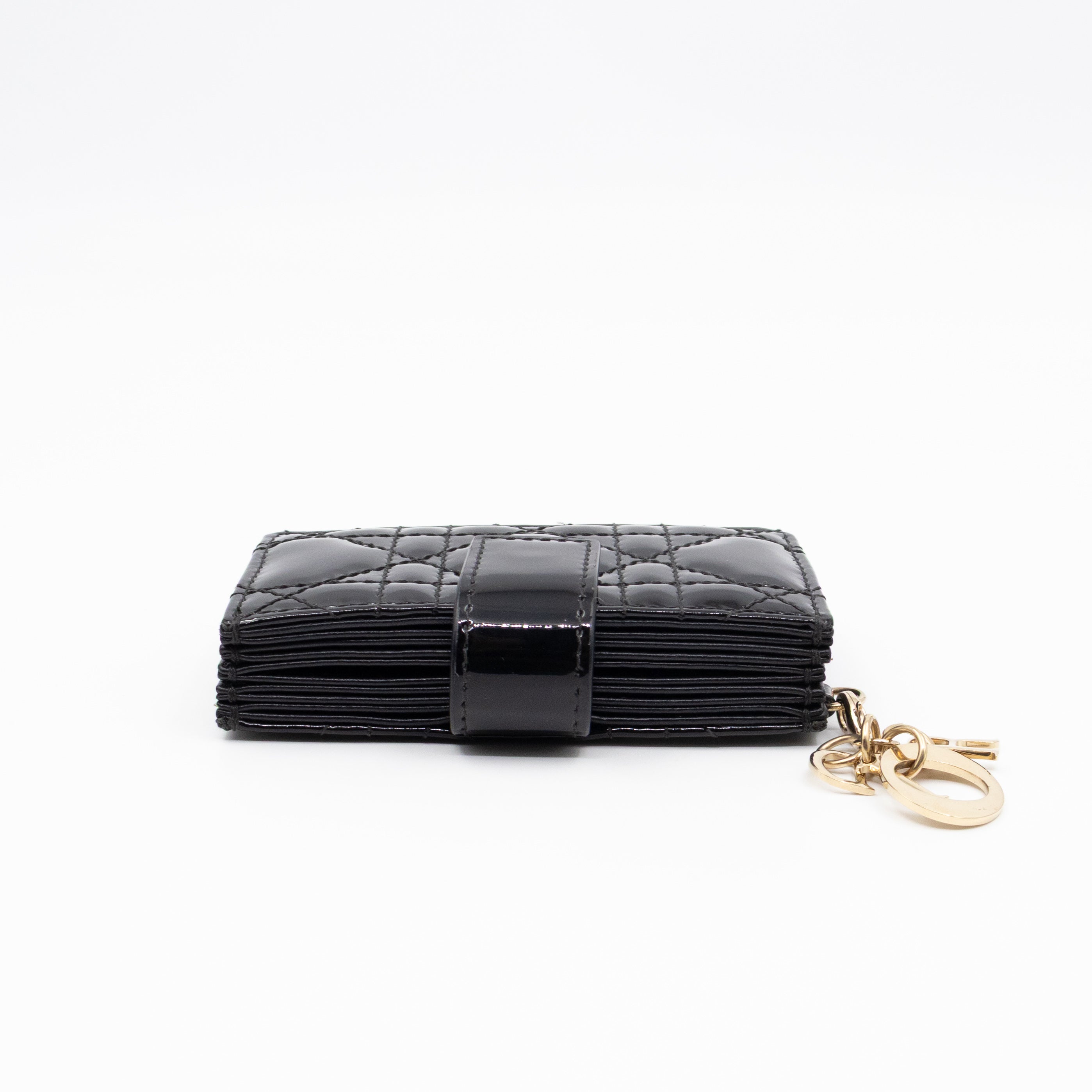 Lady Dior Jasmine Card Holder Black Patent Leather