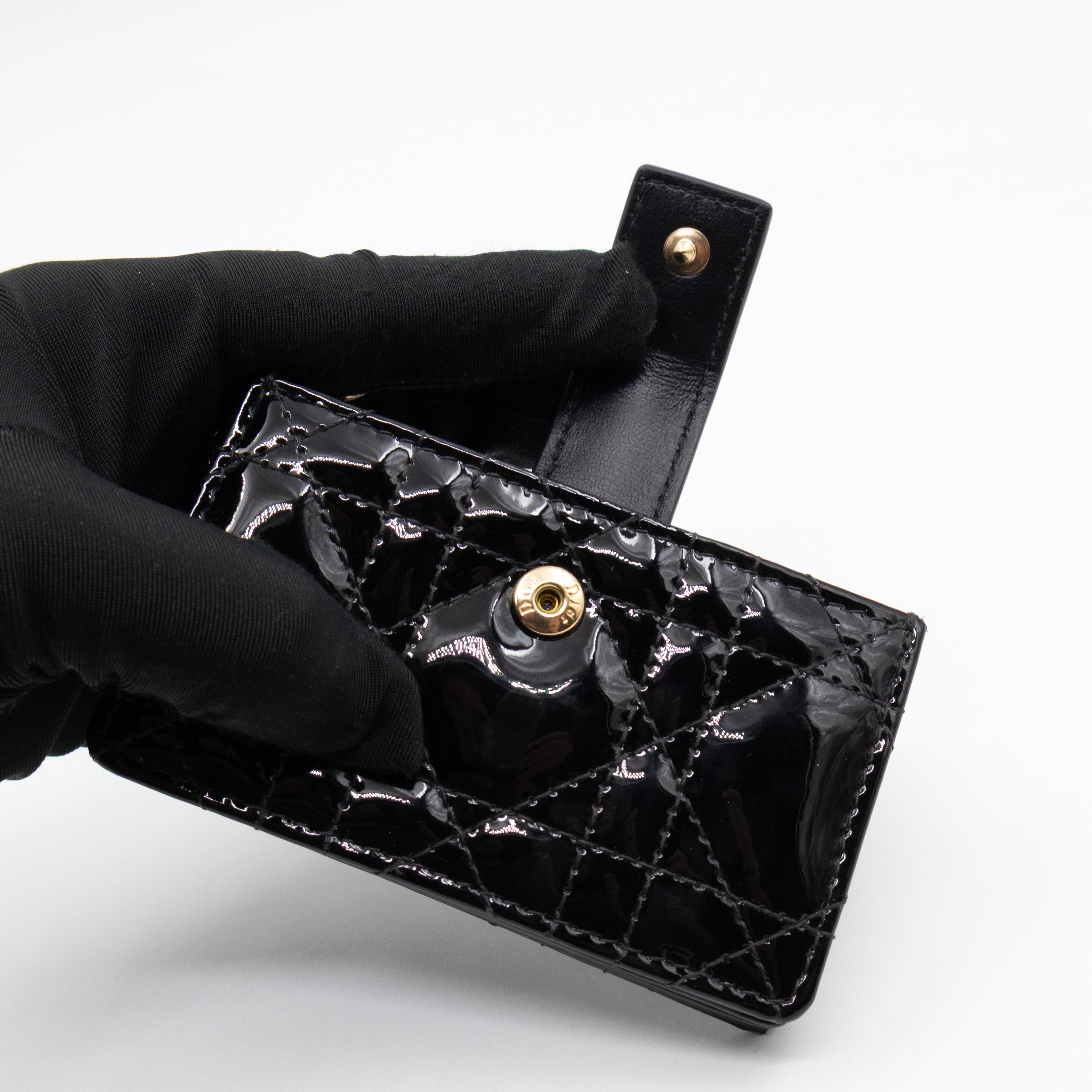 Lady Dior Jasmine Card Holder Black Patent Leather