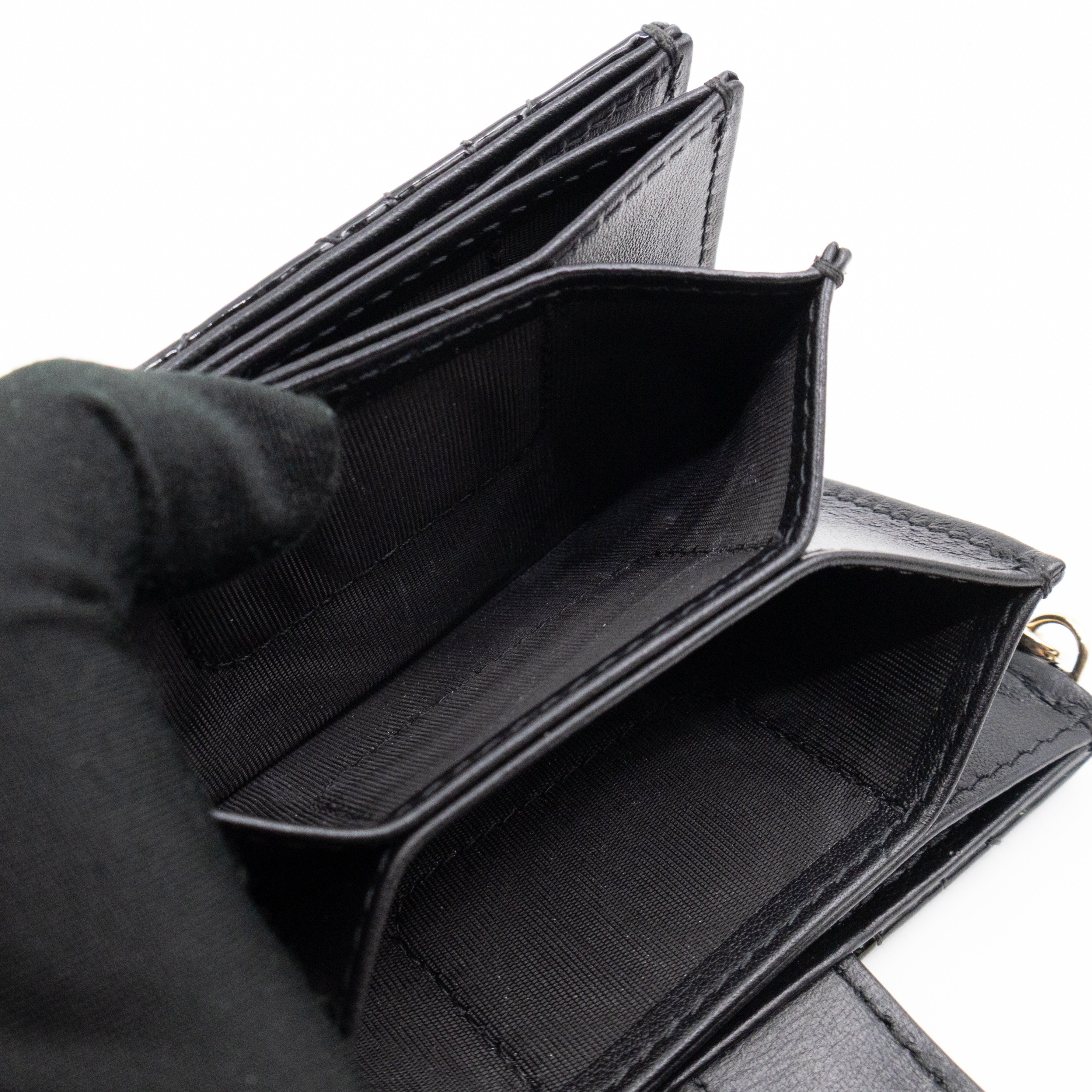 Lady Dior Jasmine Card Holder Black Patent Leather