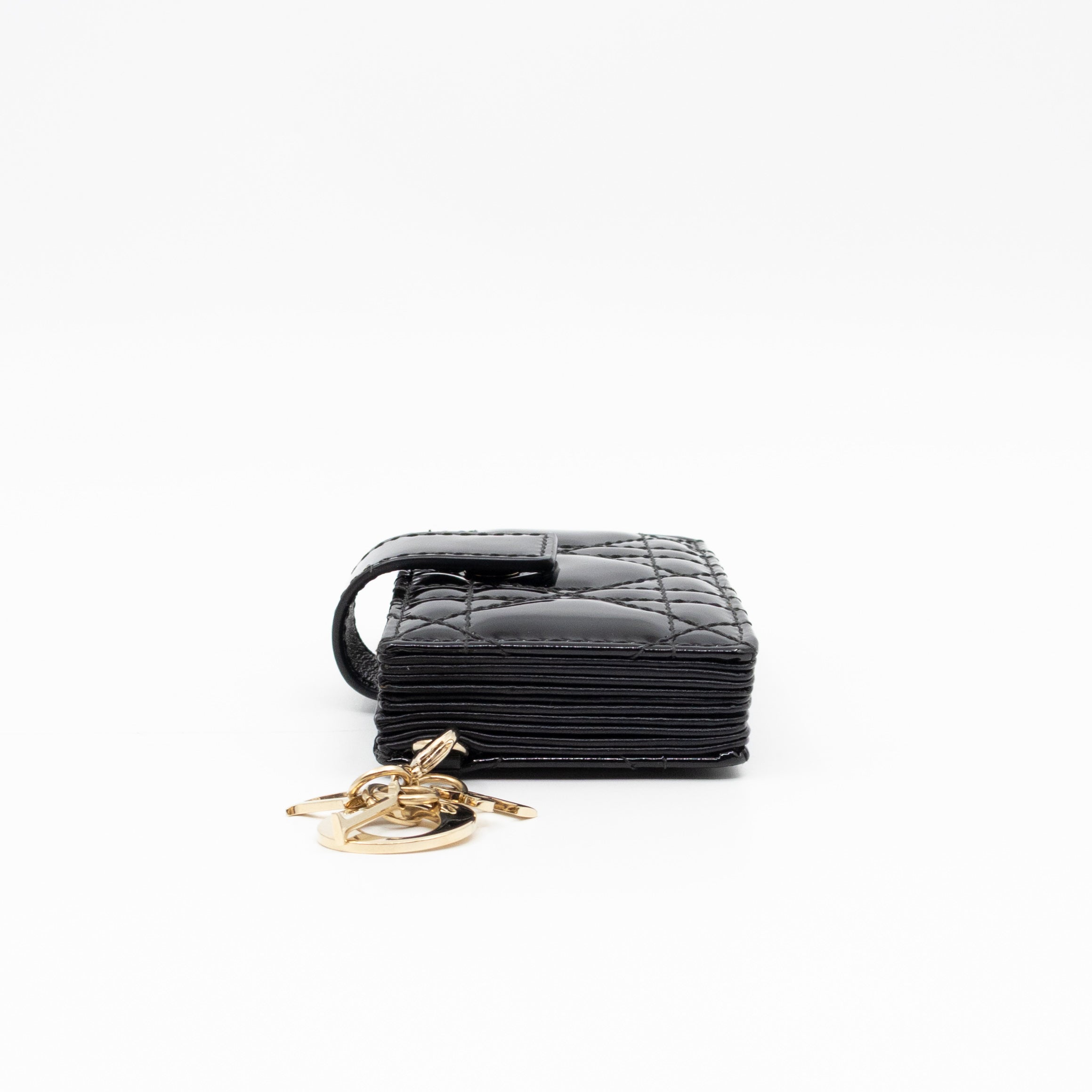 Lady Dior Jasmine Card Holder Black Patent Leather