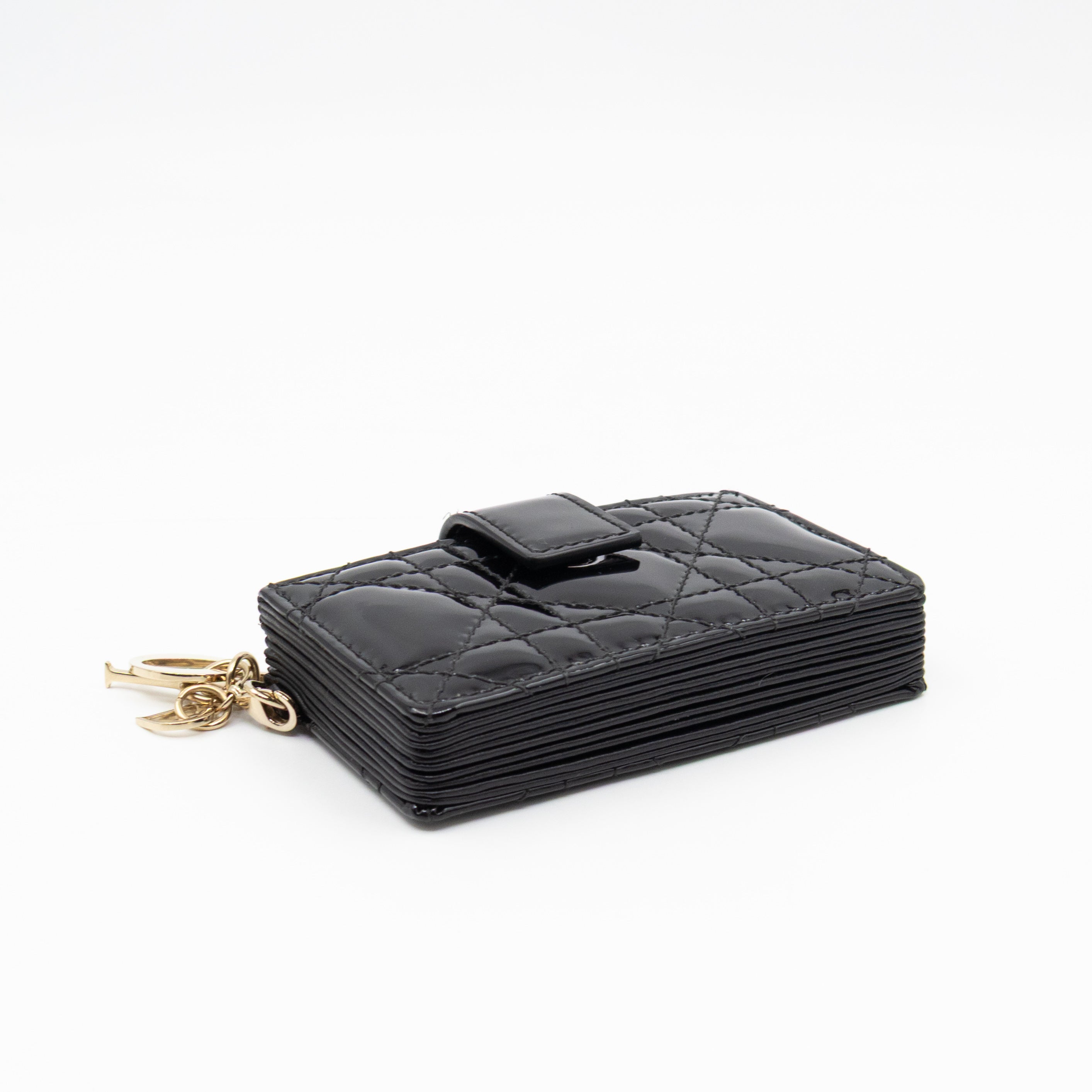Lady Dior Jasmine Card Holder Black Patent Leather