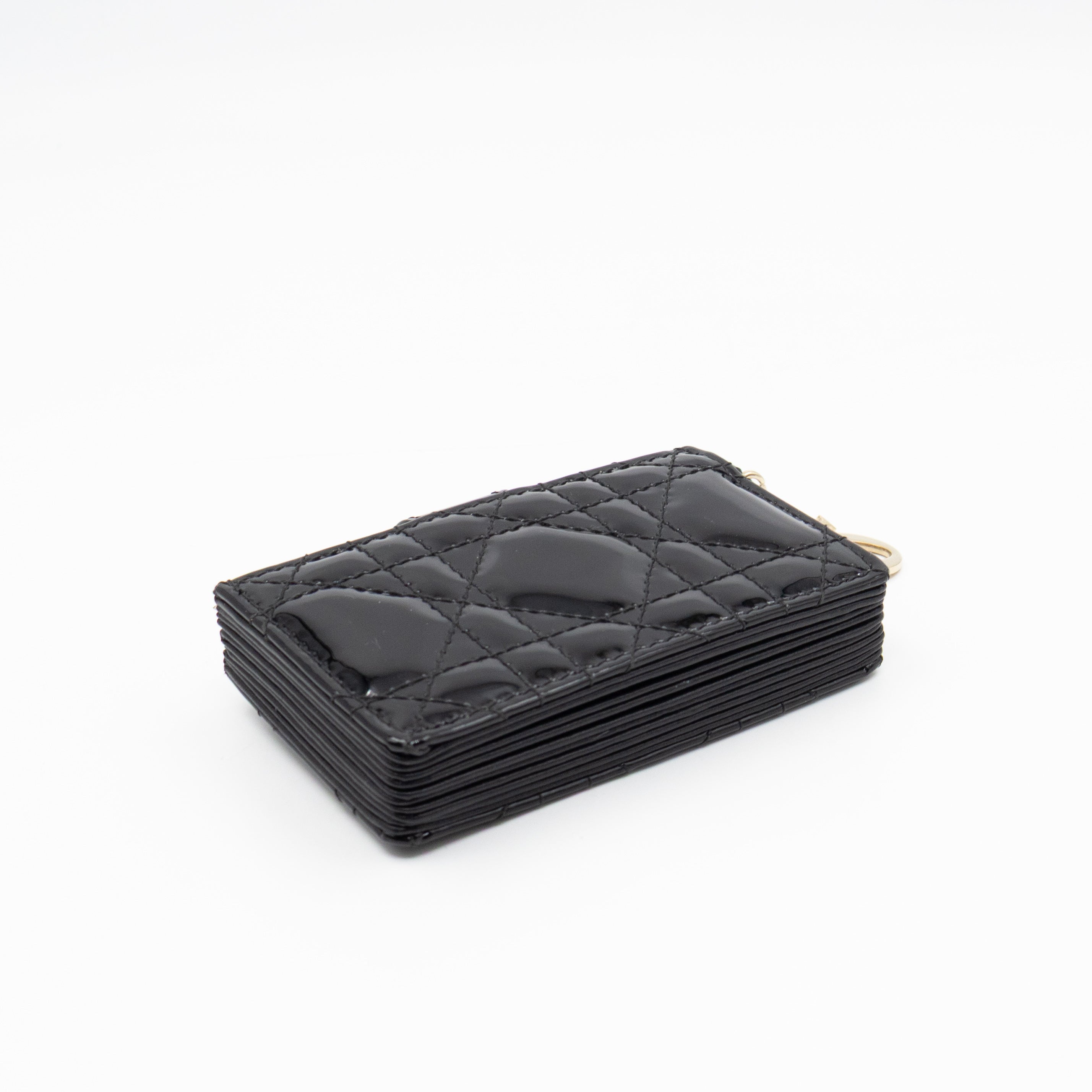 Lady Dior Jasmine Card Holder Black Patent Leather