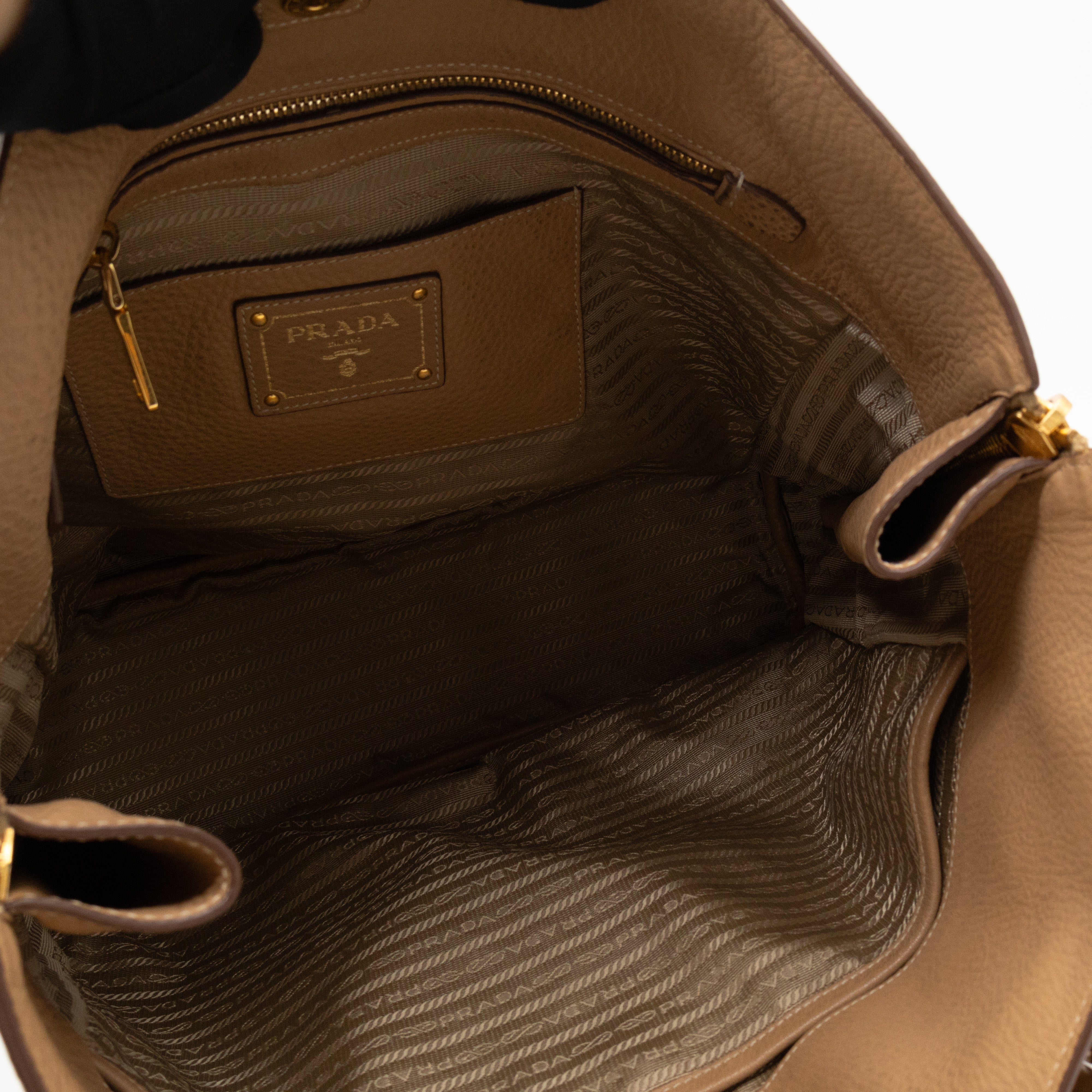 Shopping Bag with Side Zippers Beige Leather