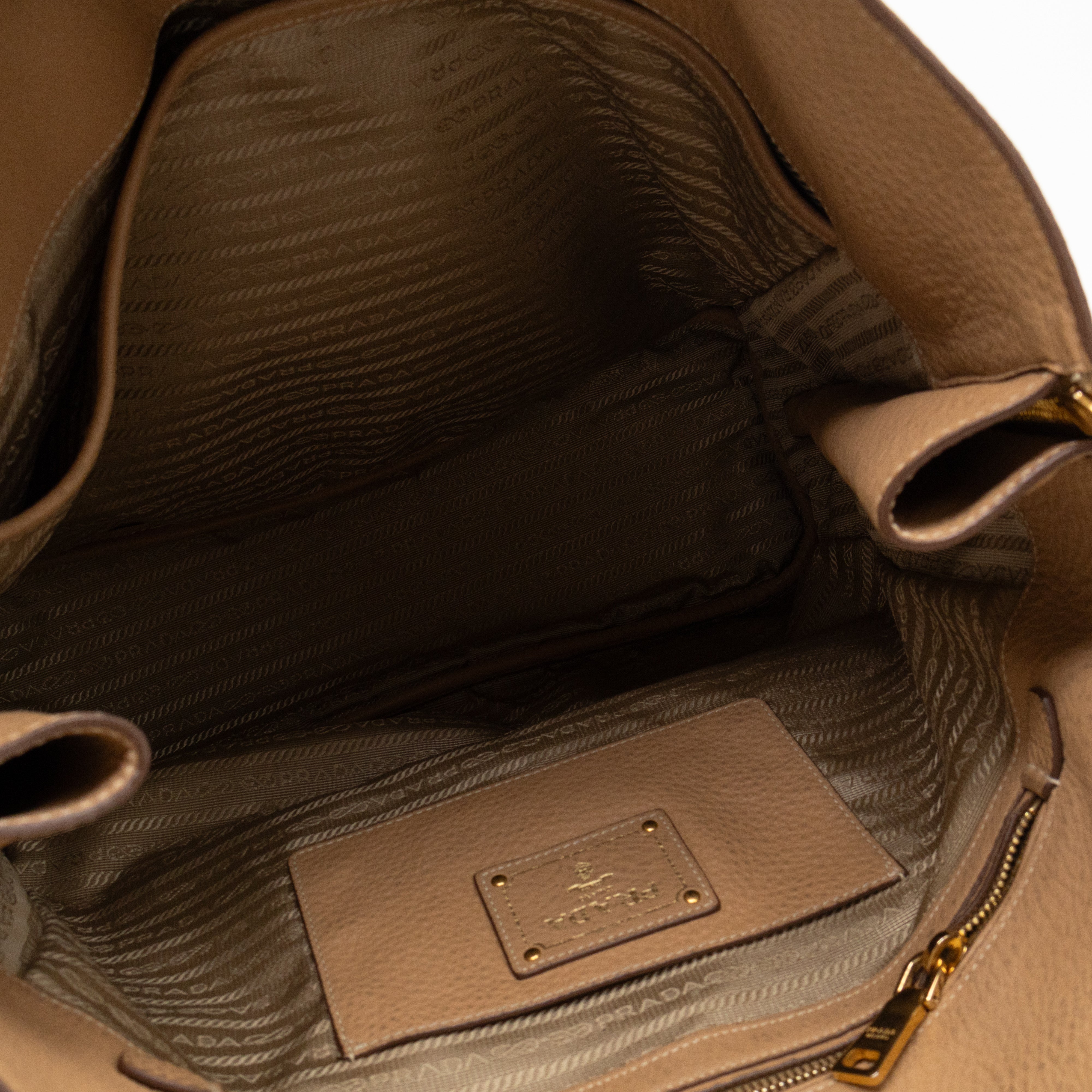 Shopping Bag with Side Zippers Beige Leather