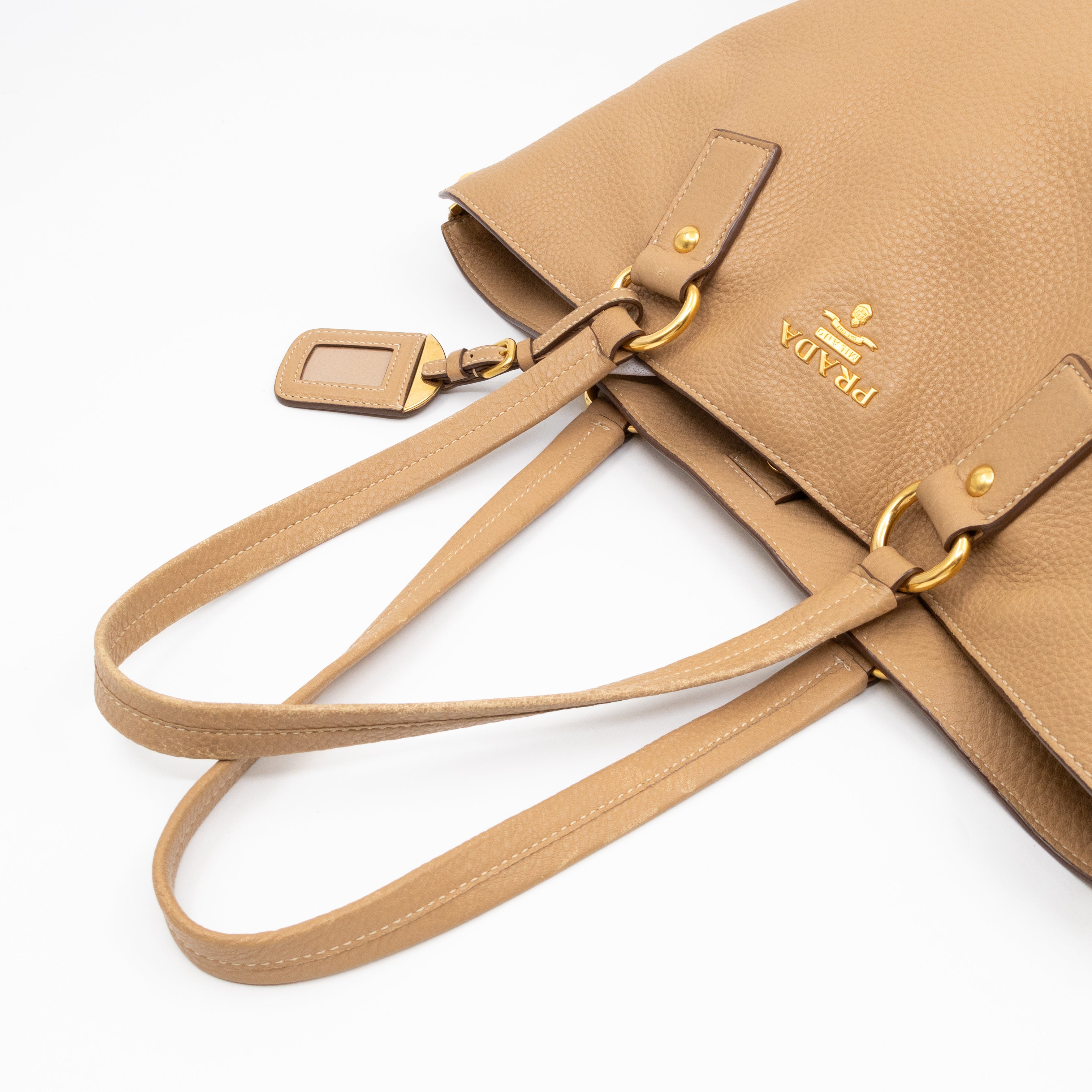 Shopping Bag with Side Zippers Beige Leather