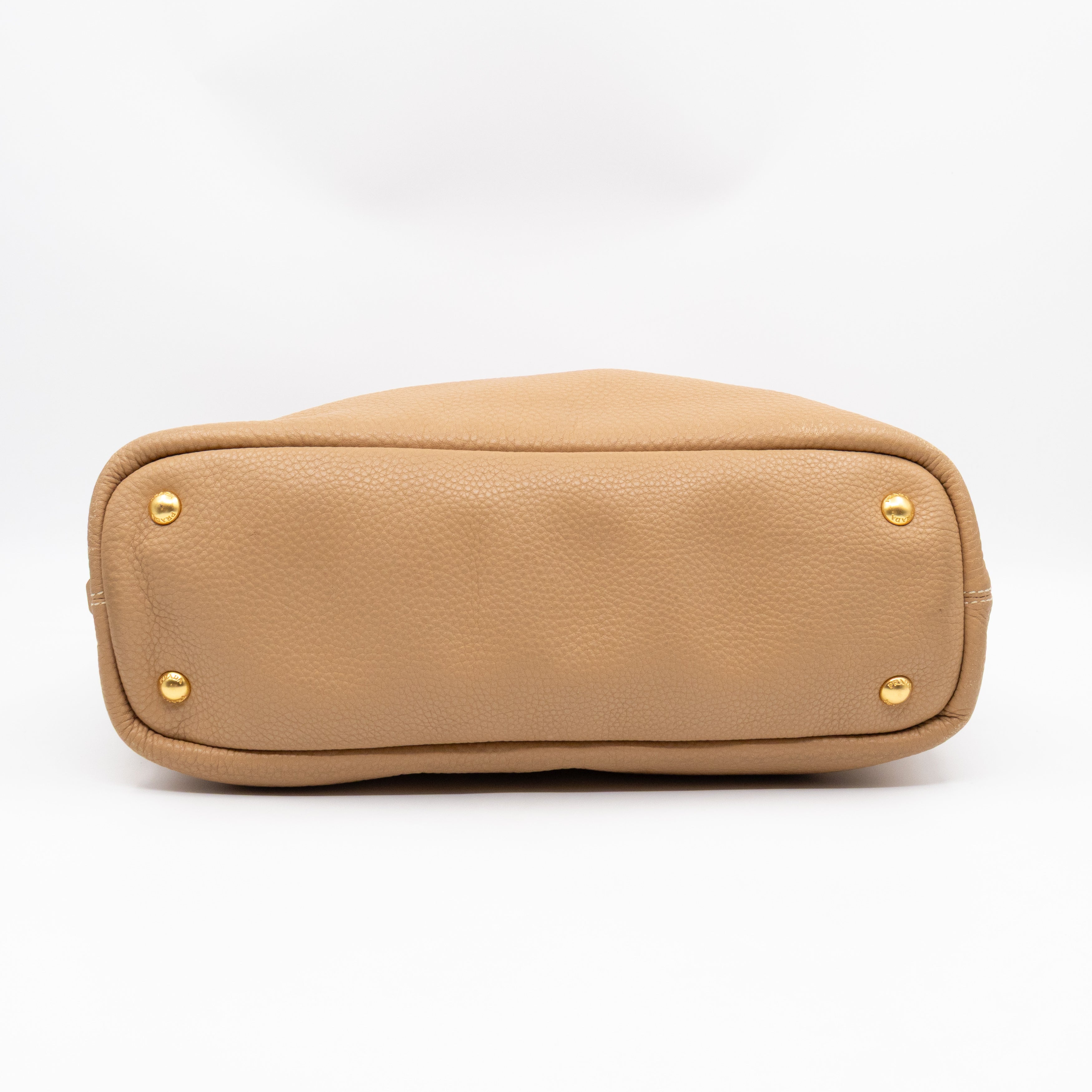 Shopping Bag with Side Zippers Beige Leather