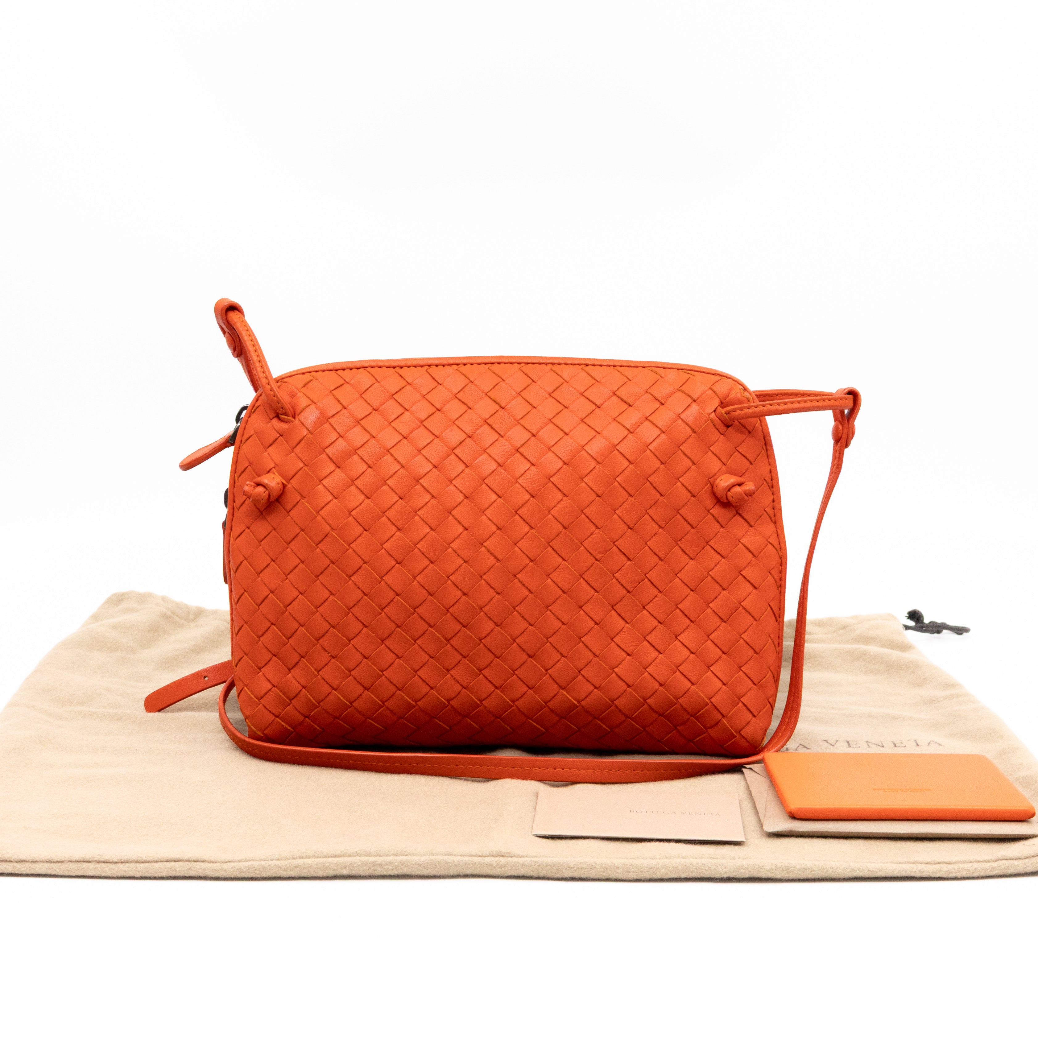 Nodini Crossbody Intrecciato Woven Orange Nappa Leather