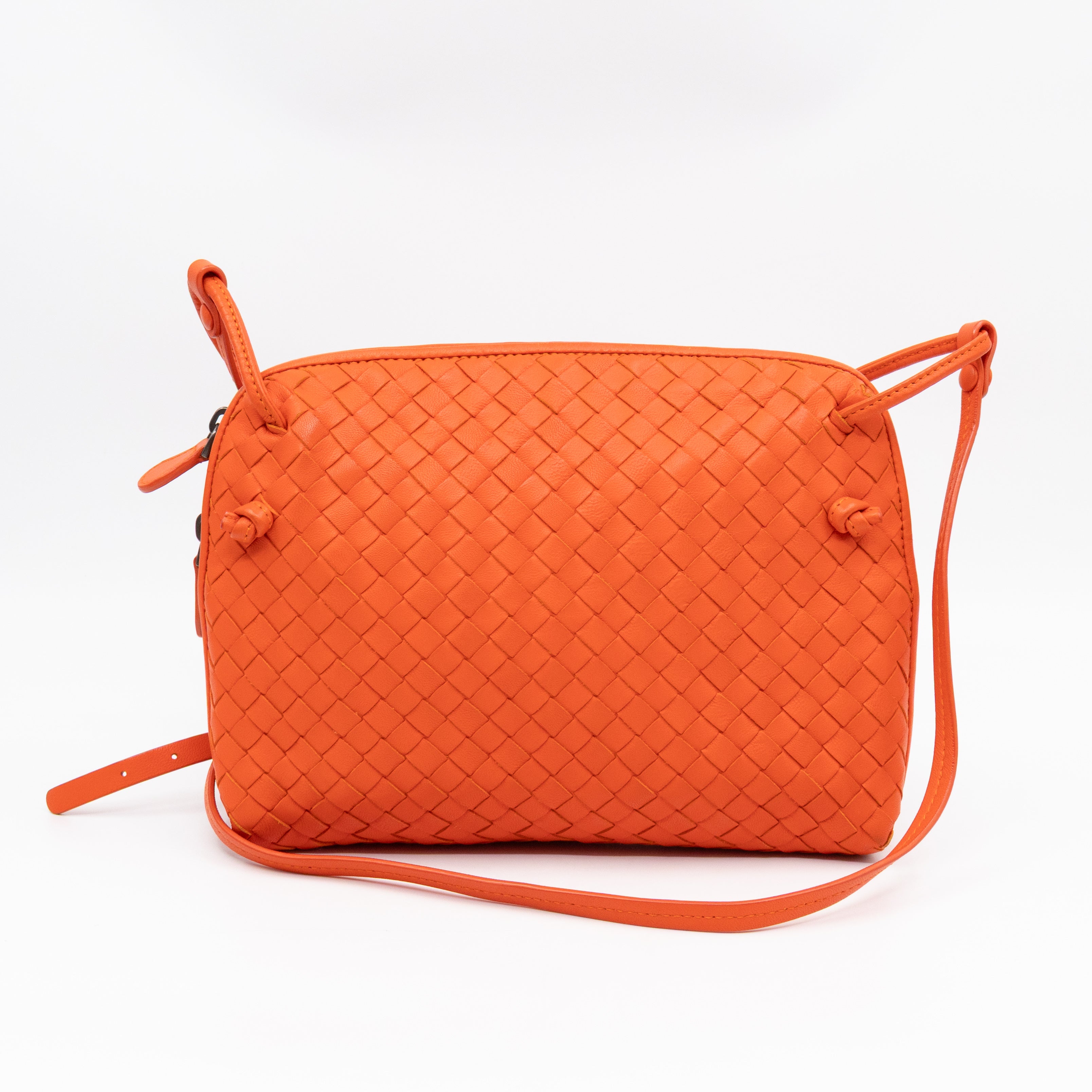 Nodini Crossbody Intrecciato Woven Orange Nappa Leather