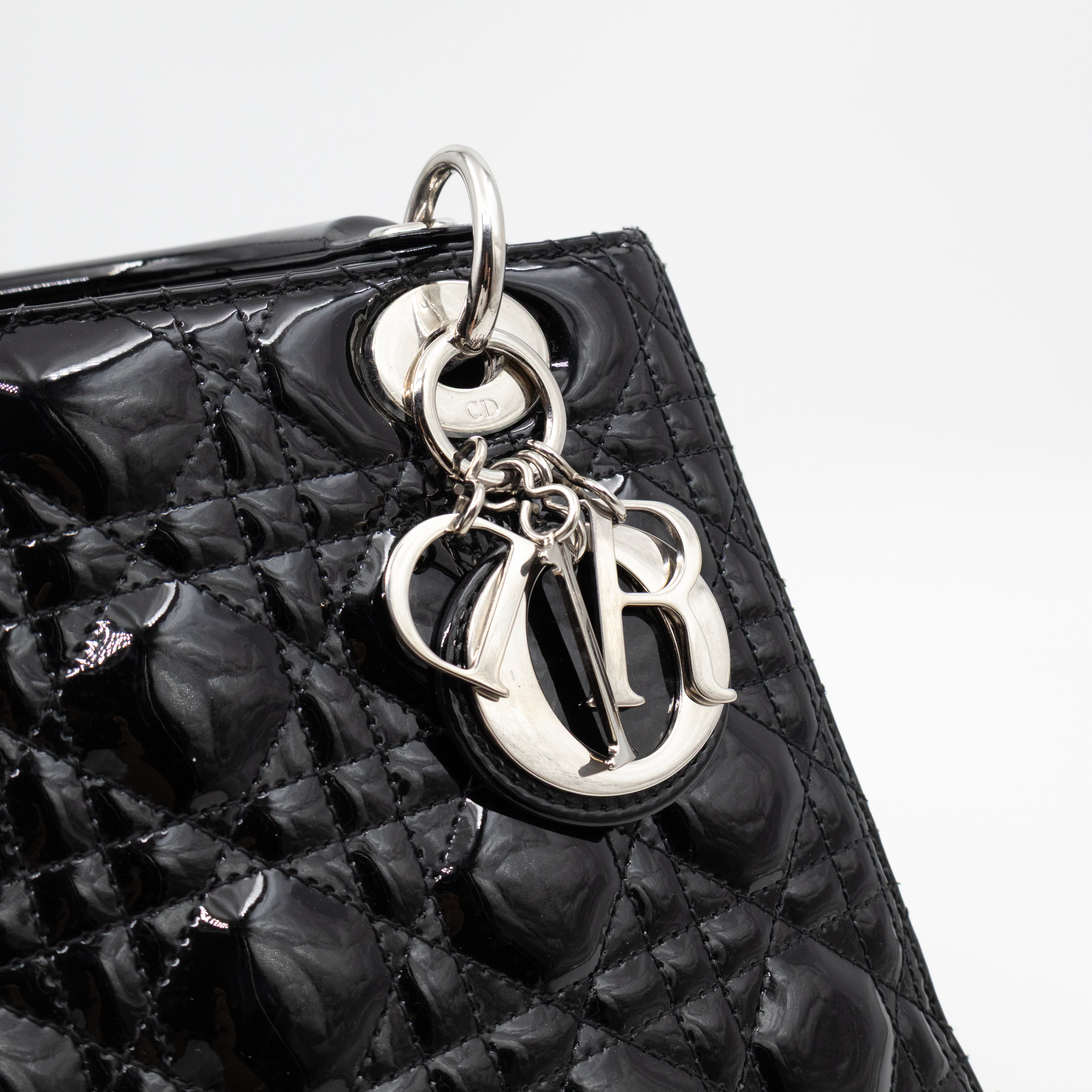 Lady Dior Medium Black Patent Leather