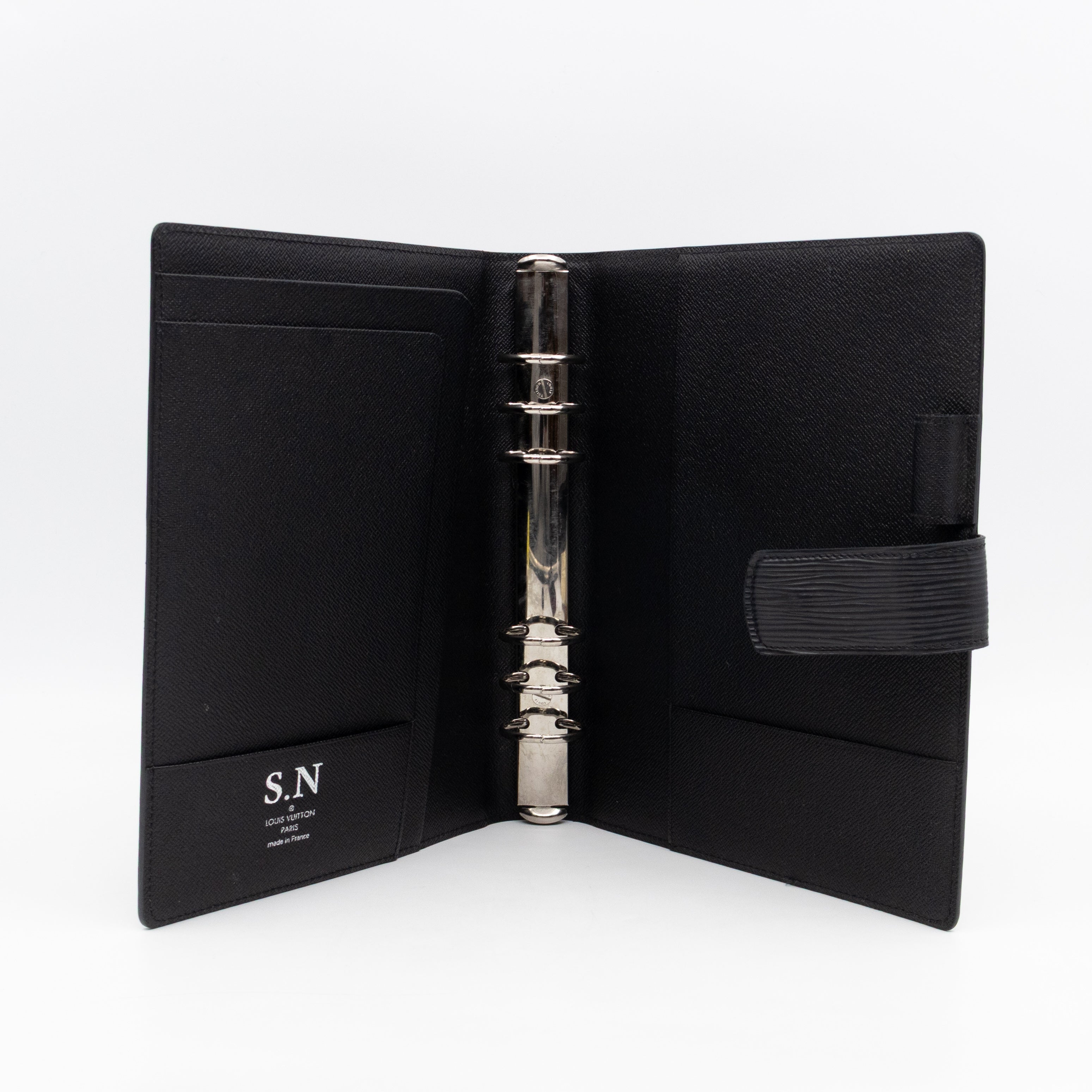 Large Ring Agenda Cover Black Epi Leather