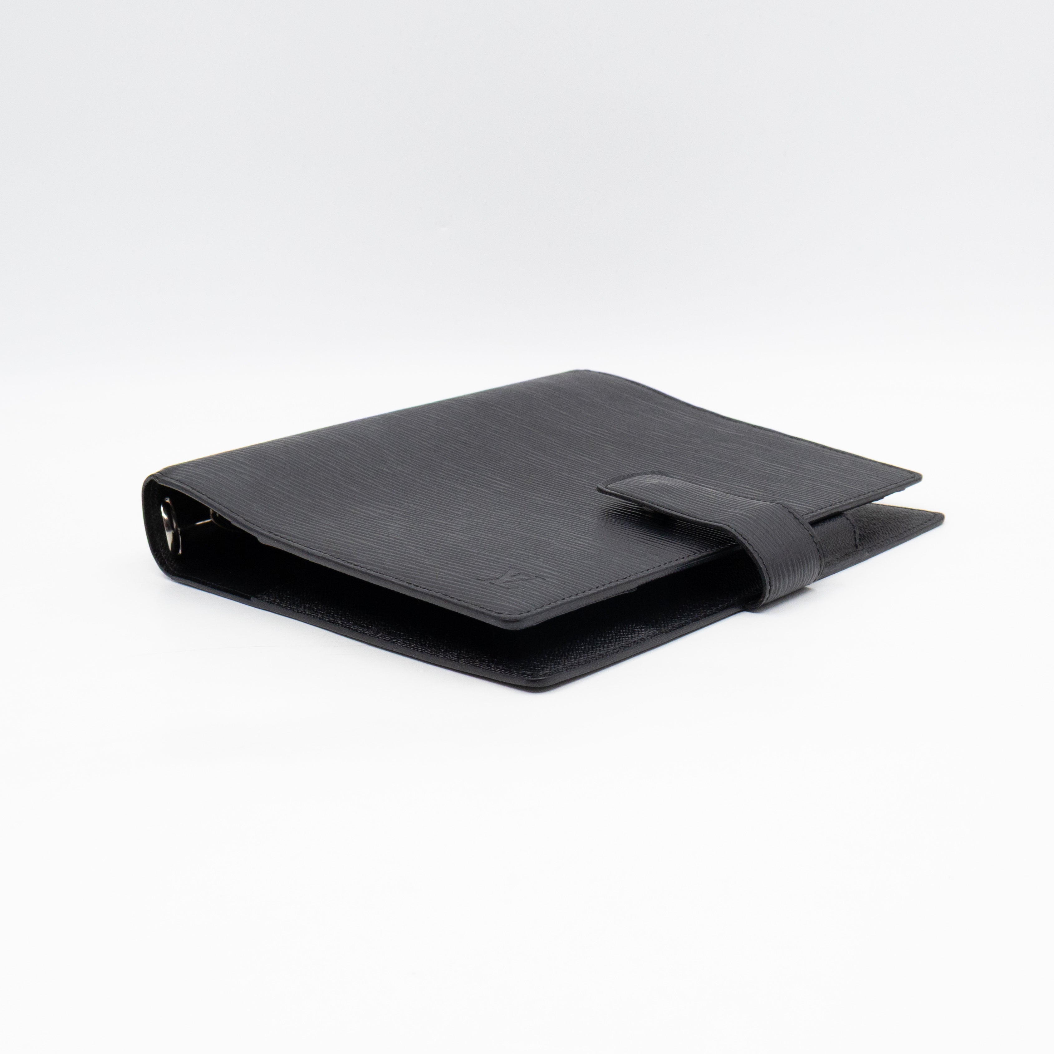 Large Ring Agenda Cover Black Epi Leather
