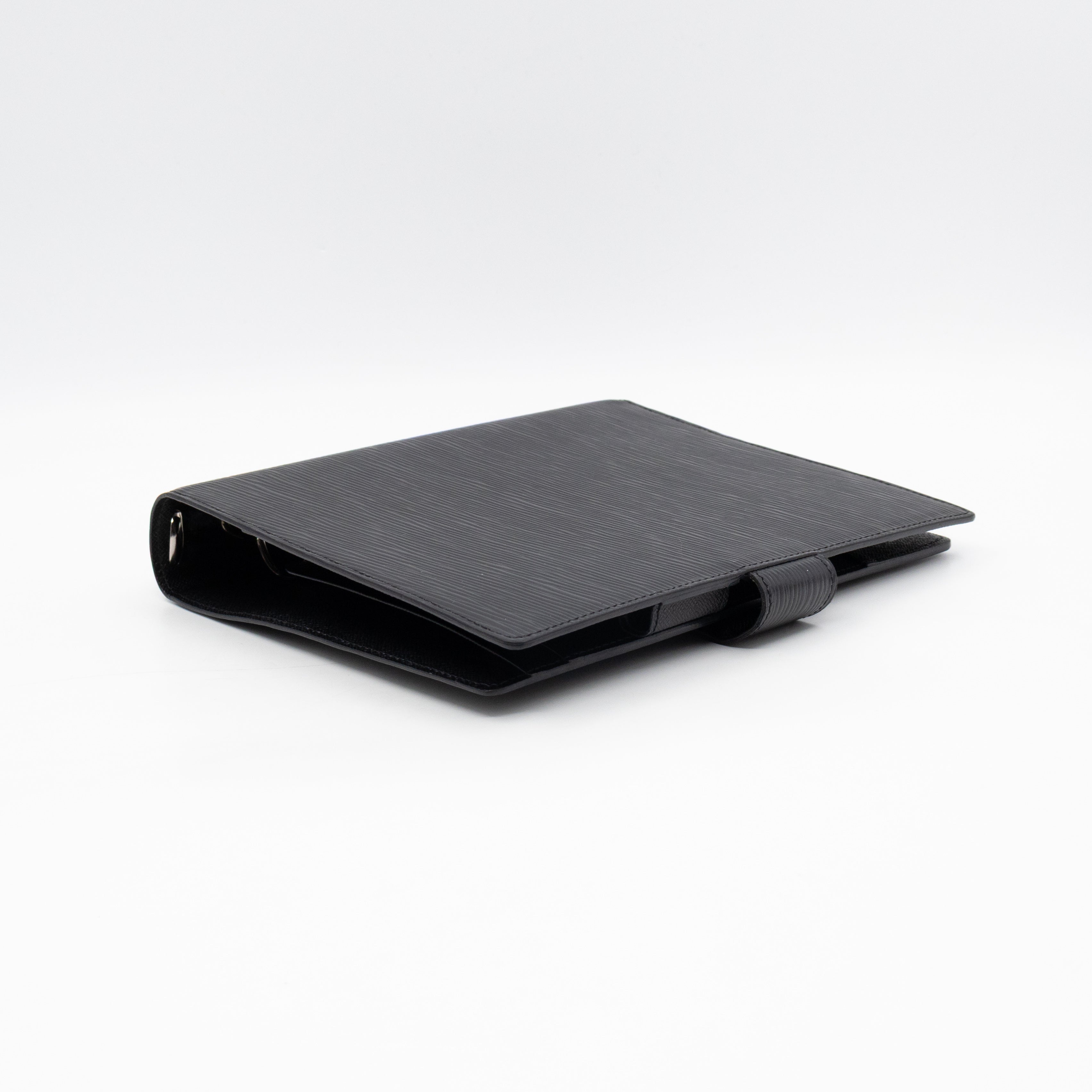 Large Ring Agenda Cover Black Epi Leather