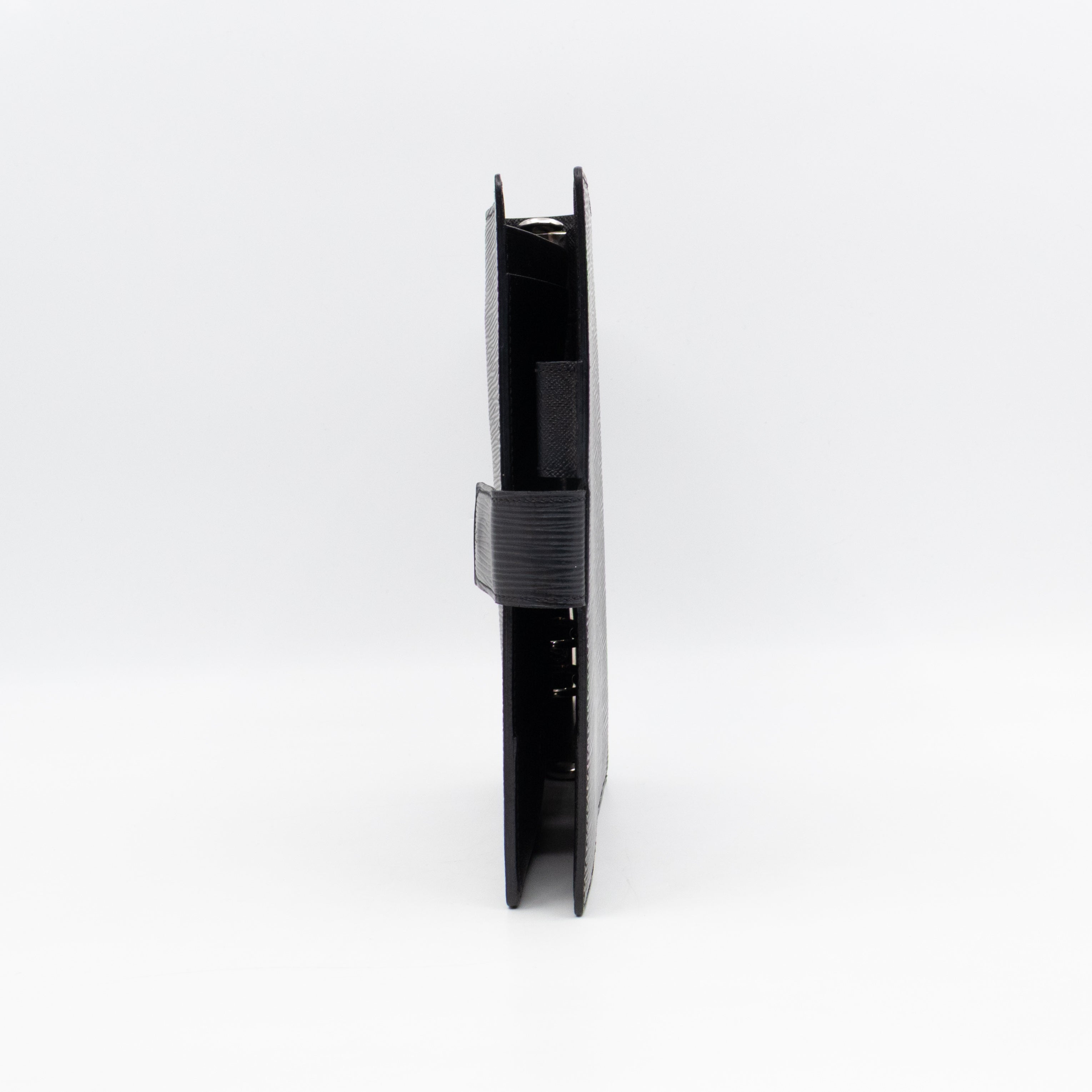 Large Ring Agenda Cover Black Epi Leather