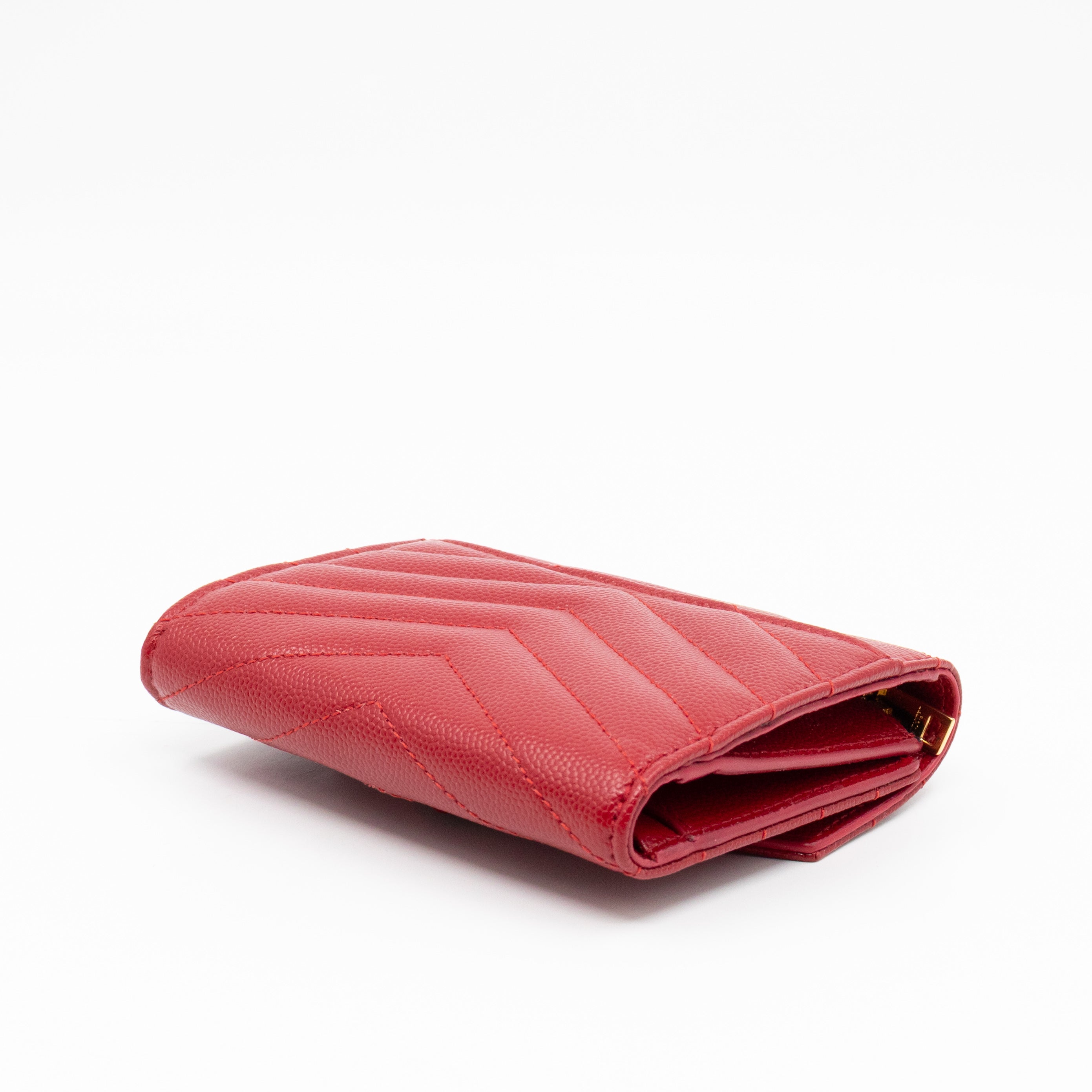 Cassandre Compact Trifold Wallet Red Grained Leather