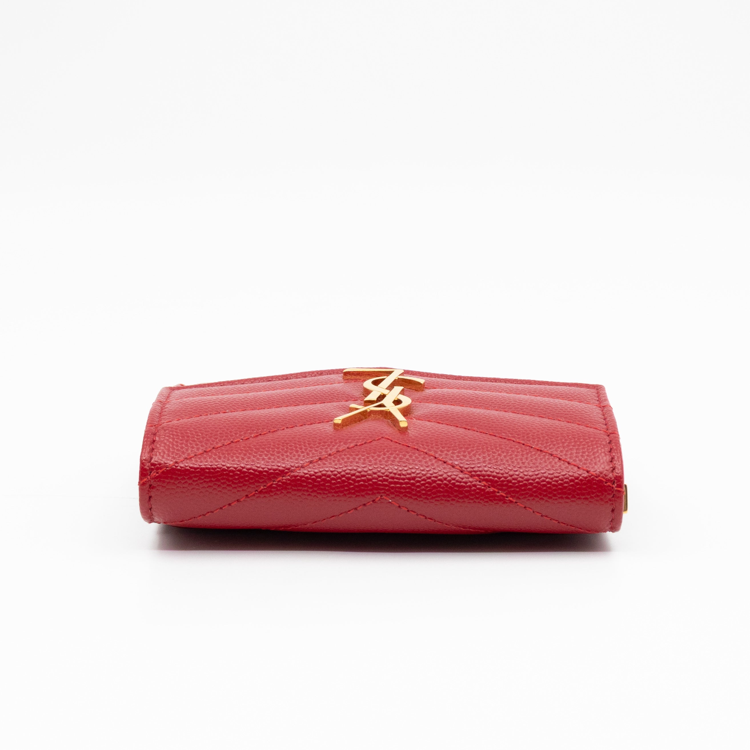 Cassandre Compact Trifold Wallet Red Grained Leather