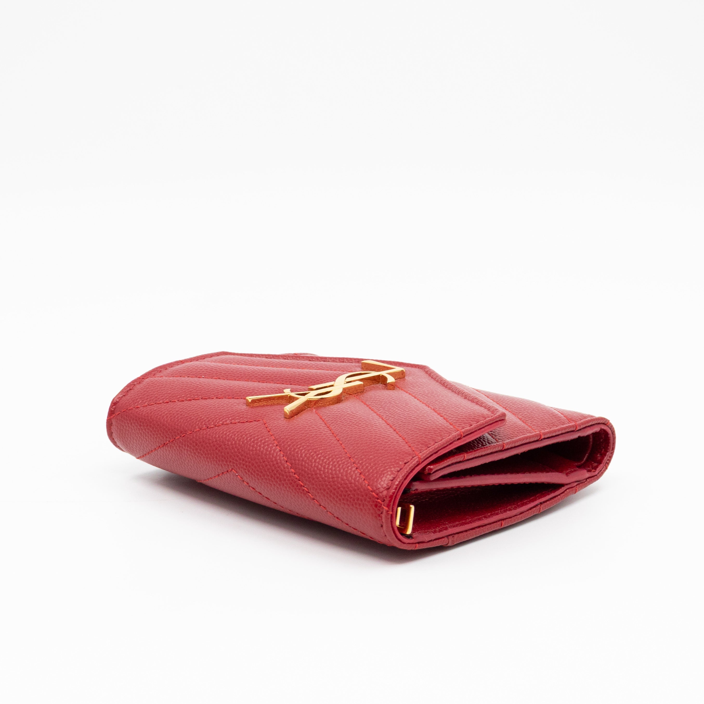 Cassandre Compact Trifold Wallet Red Grained Leather