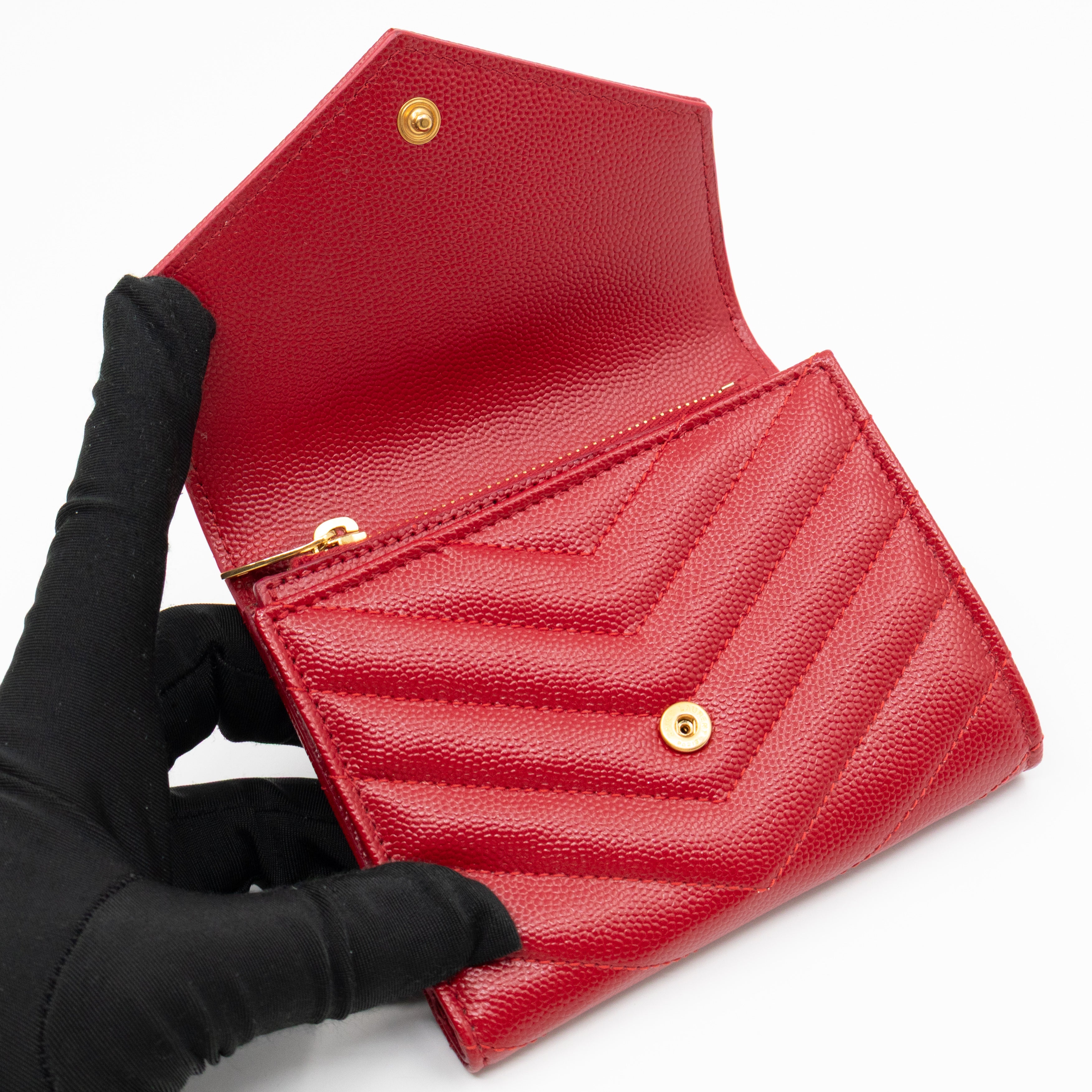 Cassandre Compact Trifold Wallet Red Grained Leather