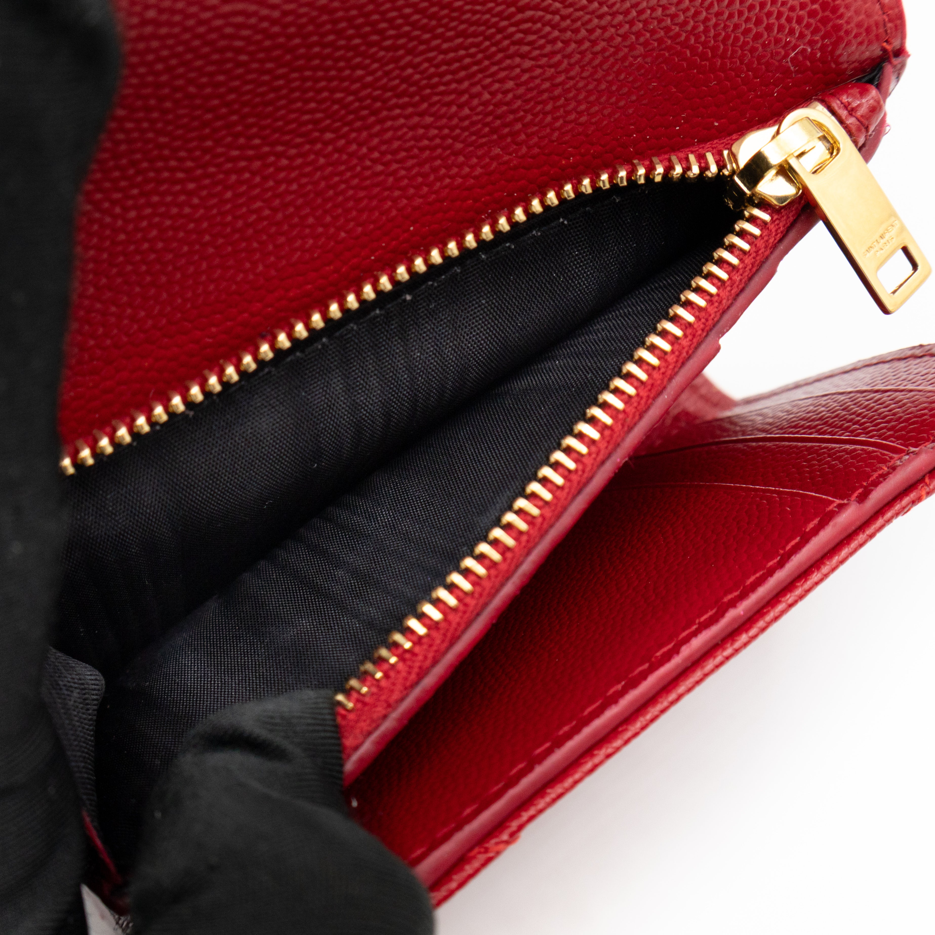 Cassandre Compact Trifold Wallet Red Grained Leather