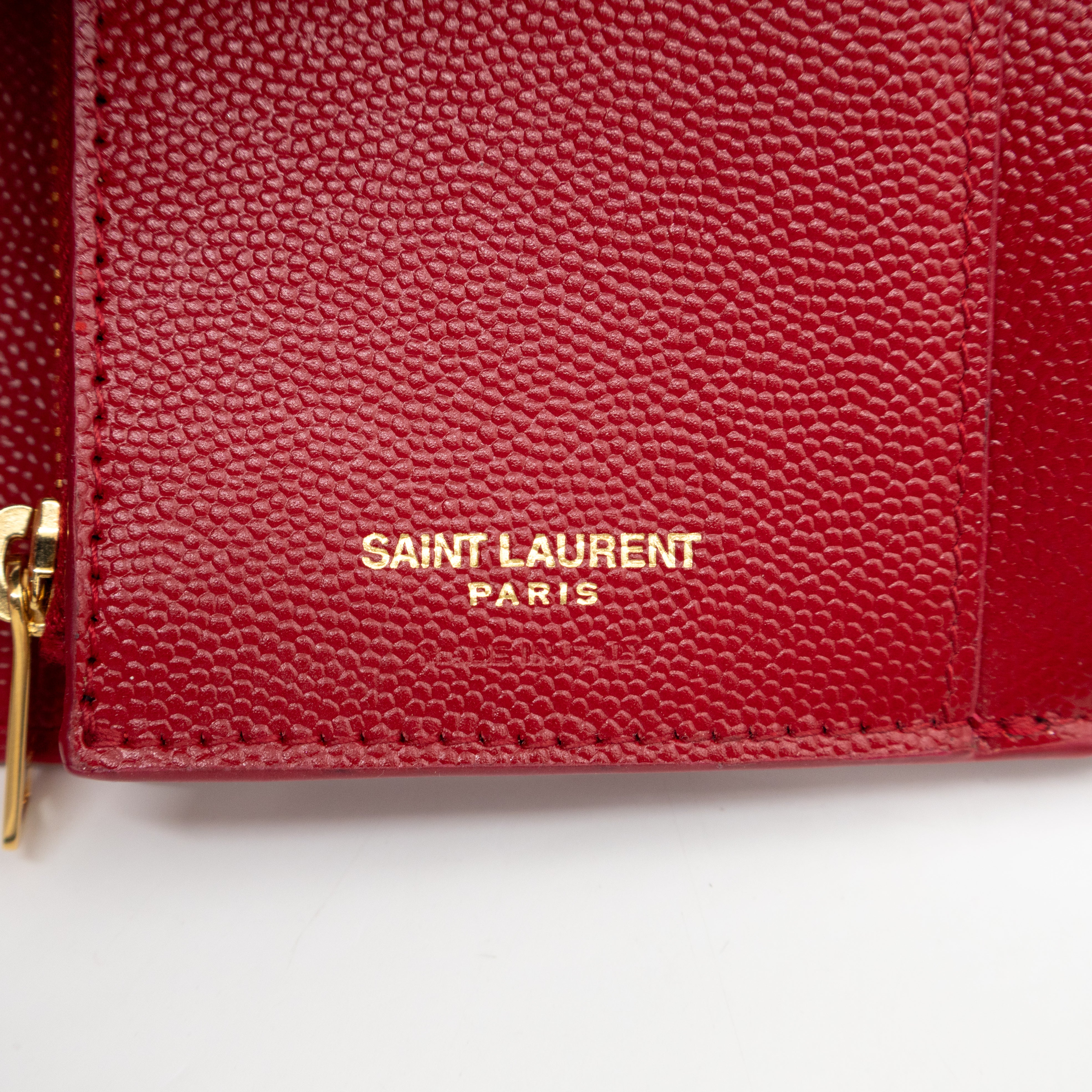 Cassandre Compact Trifold Wallet Red Grained Leather