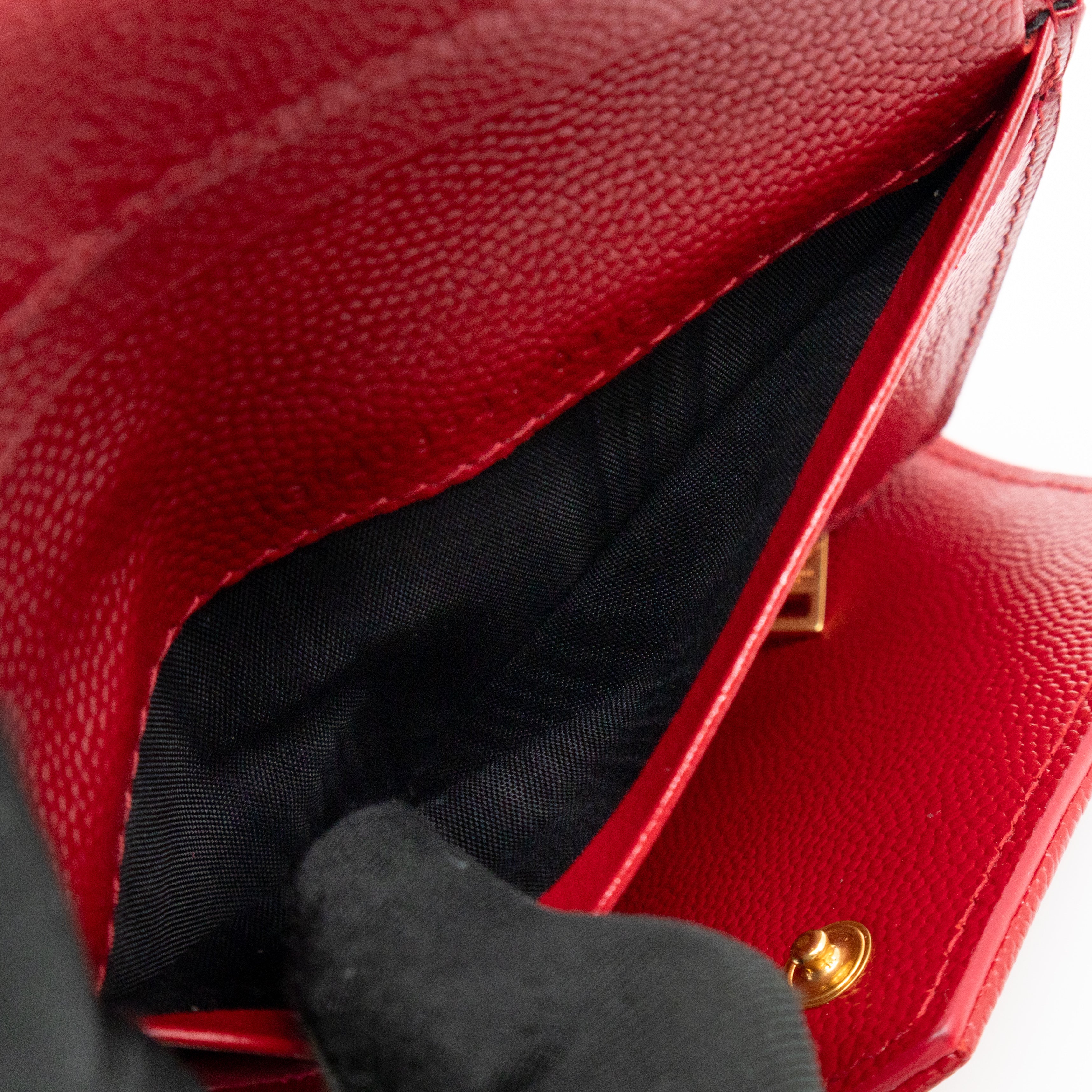 Cassandre Compact Trifold Wallet Red Grained Leather