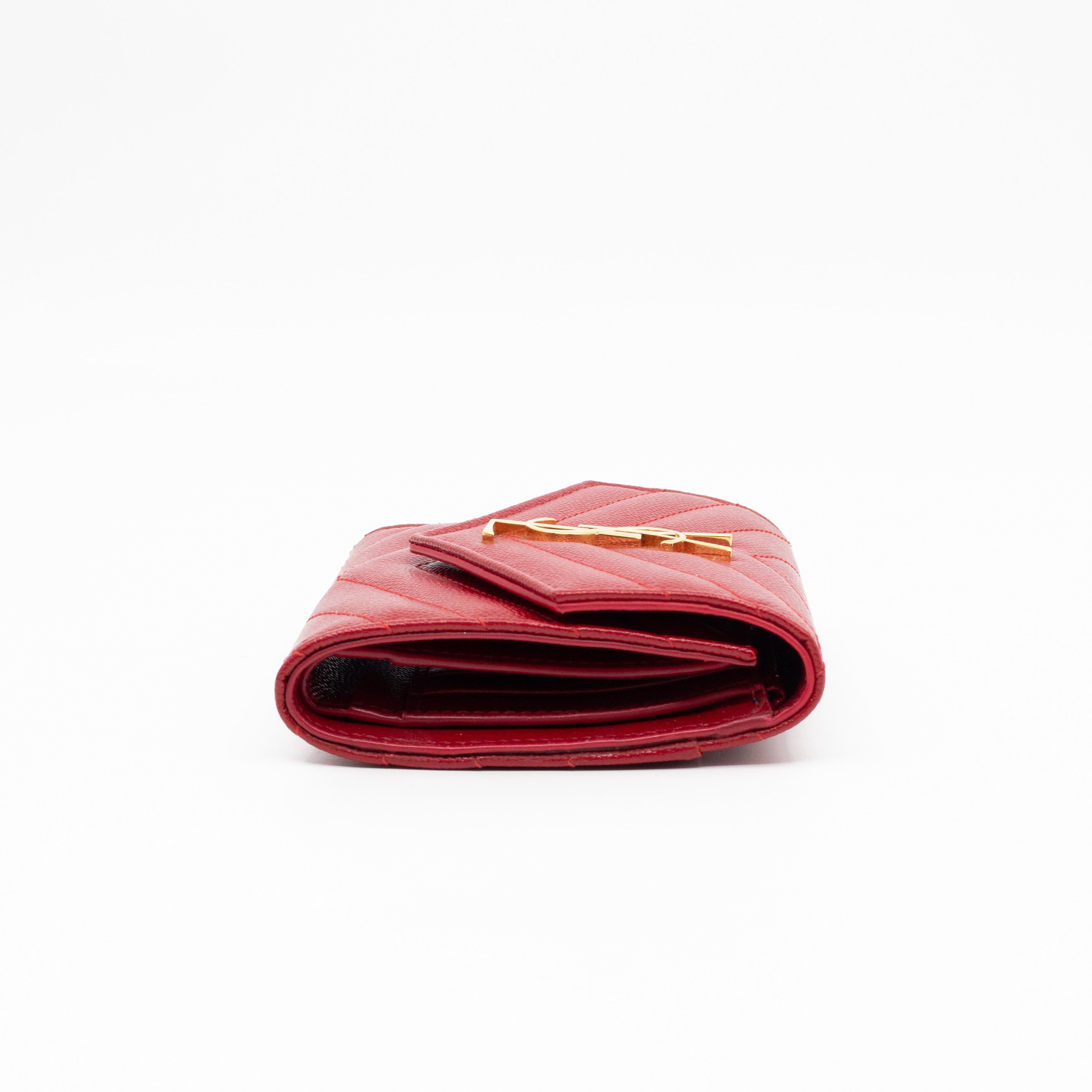 Cassandre Compact Trifold Wallet Red Grained Leather