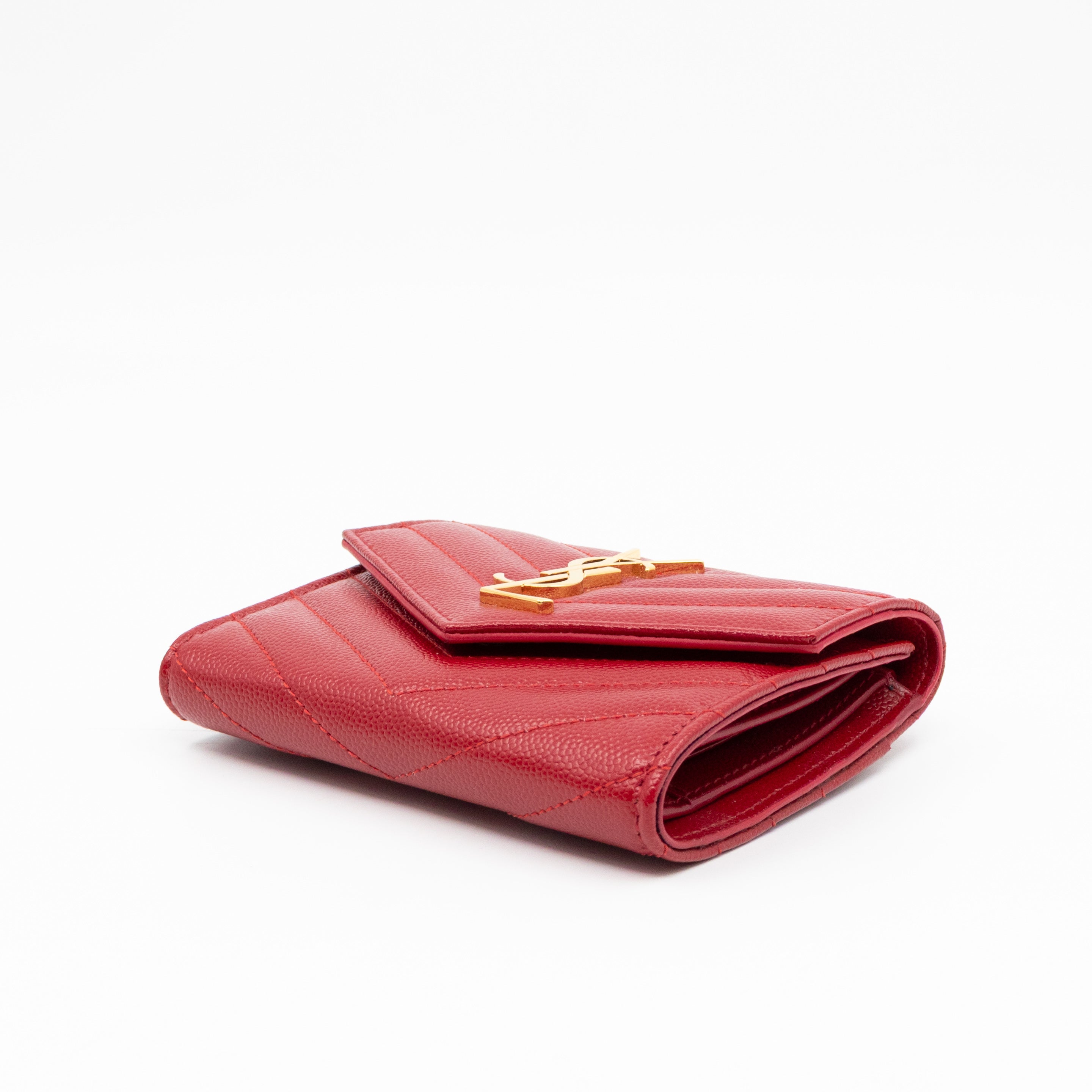 Cassandre Compact Trifold Wallet Red Grained Leather