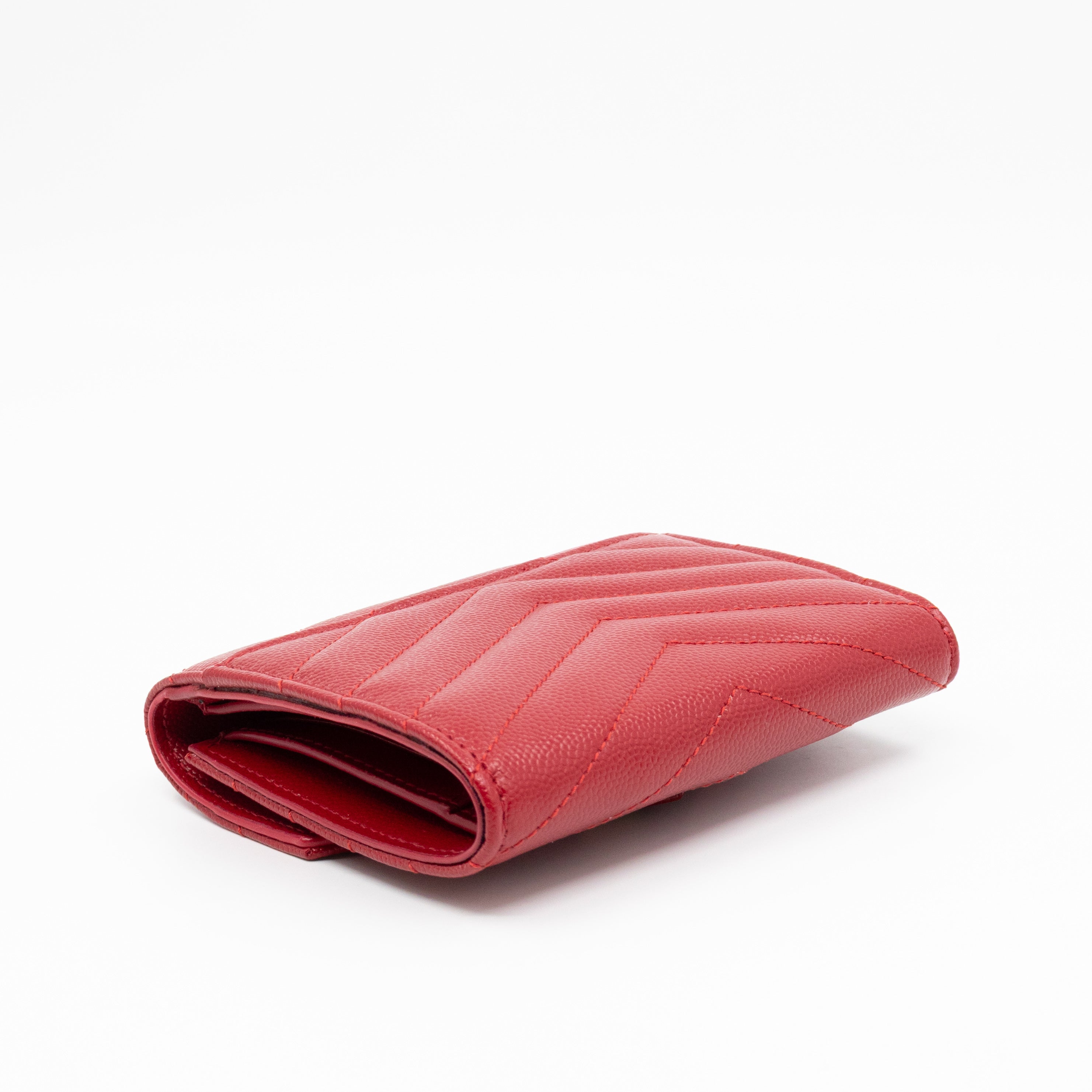 Cassandre Compact Trifold Wallet Red Grained Leather