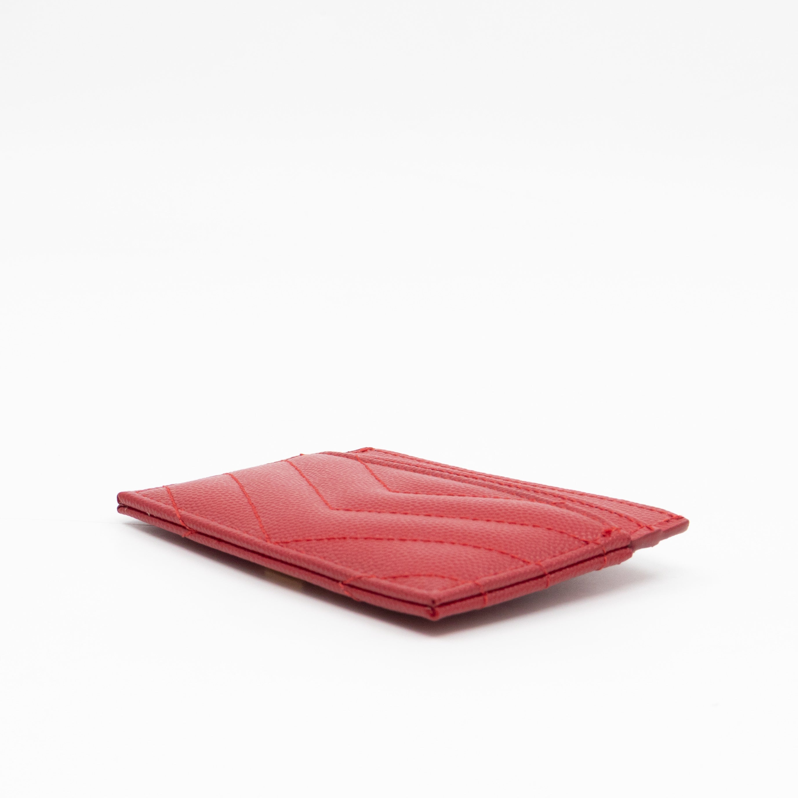 YSL Cassandre Card Holder Red Grained Leather