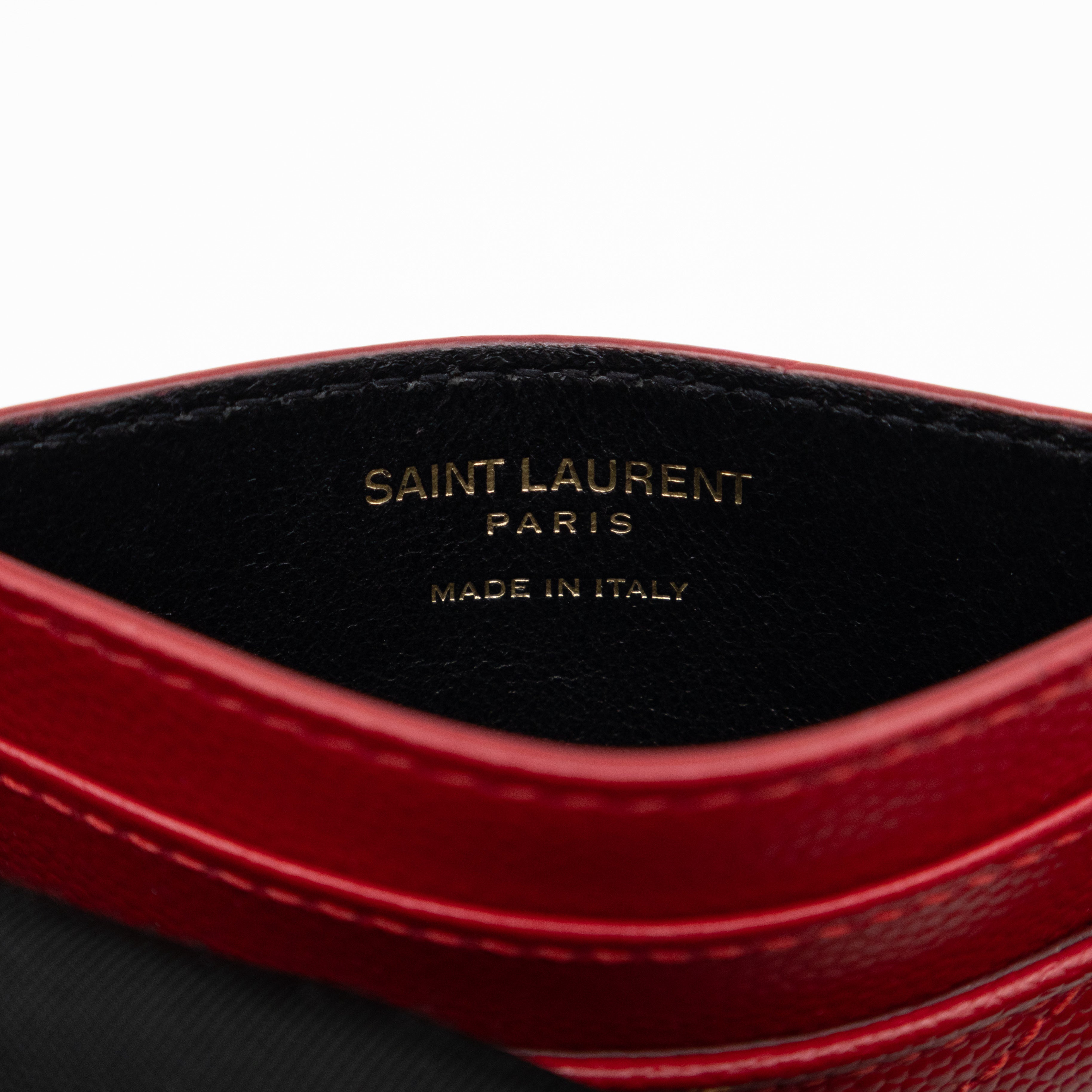 YSL Cassandre Card Holder Red Grained Leather