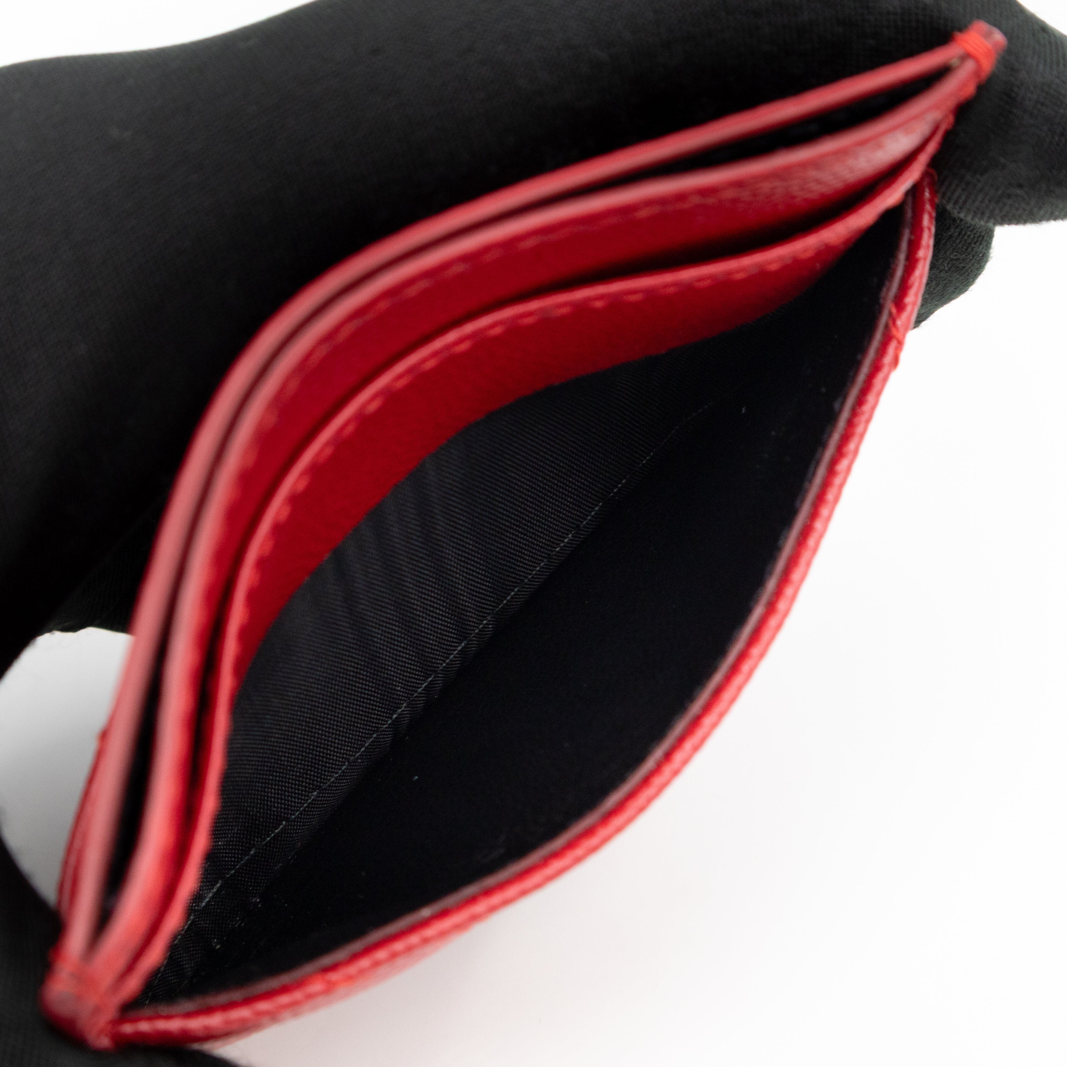 YSL Cassandre Card Holder Red Grained Leather