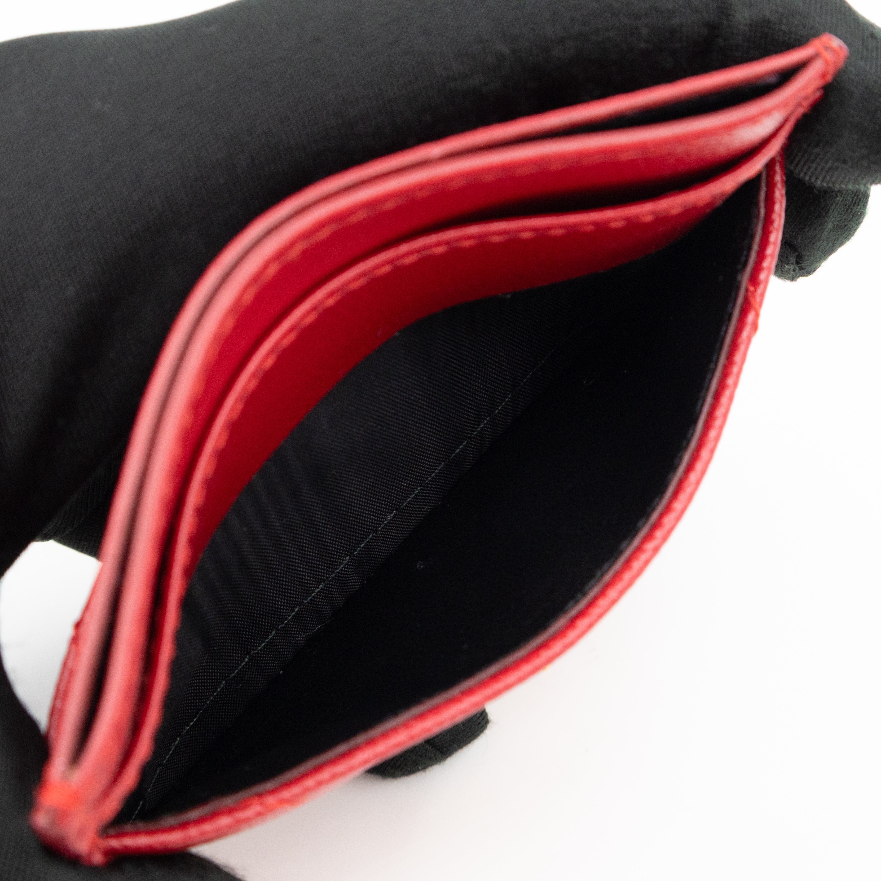 YSL Cassandre Card Holder Red Grained Leather