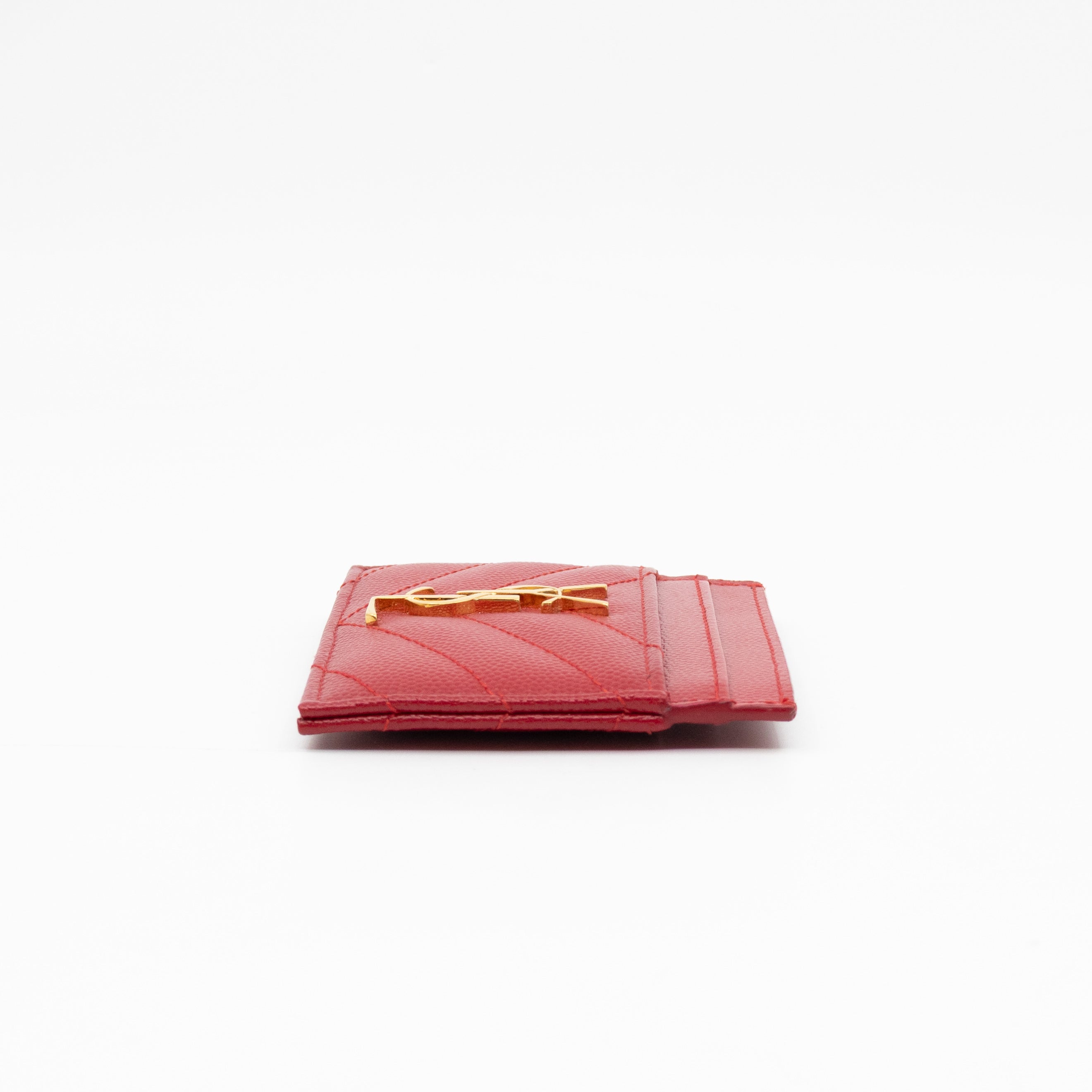 YSL Cassandre Card Holder Red Grained Leather