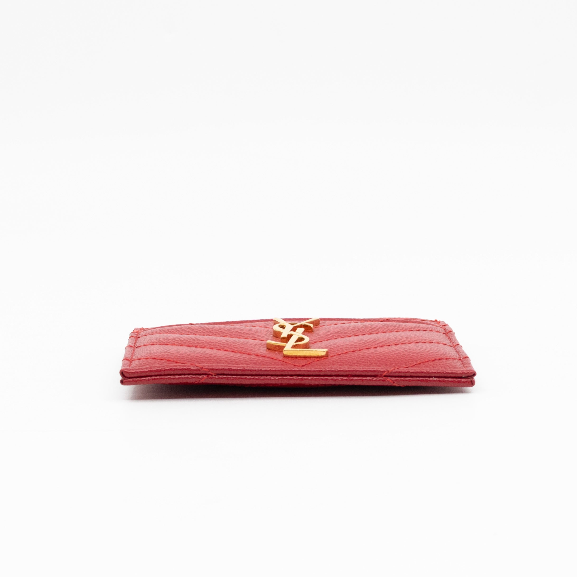 YSL Cassandre Card Holder Red Grained Leather