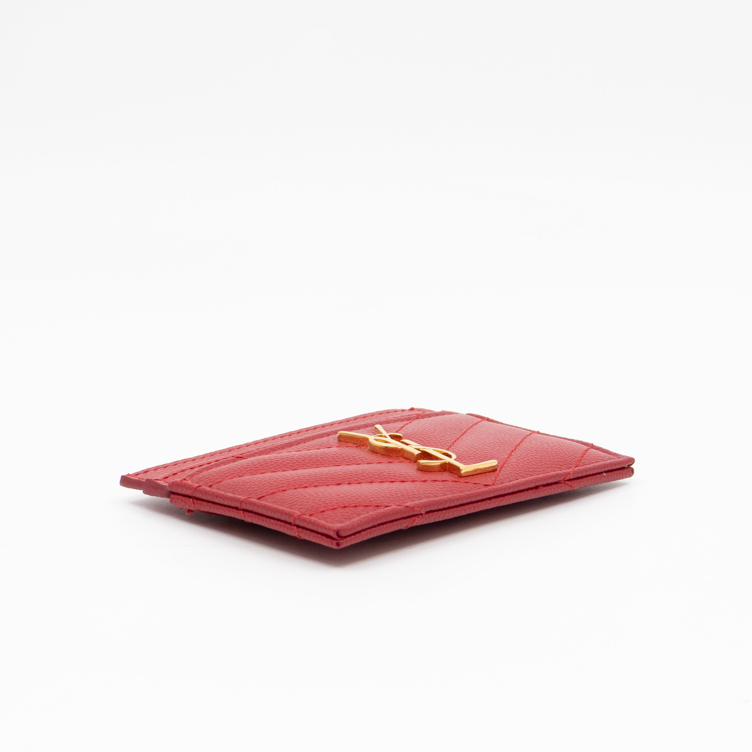 YSL Cassandre Card Holder Red Grained Leather