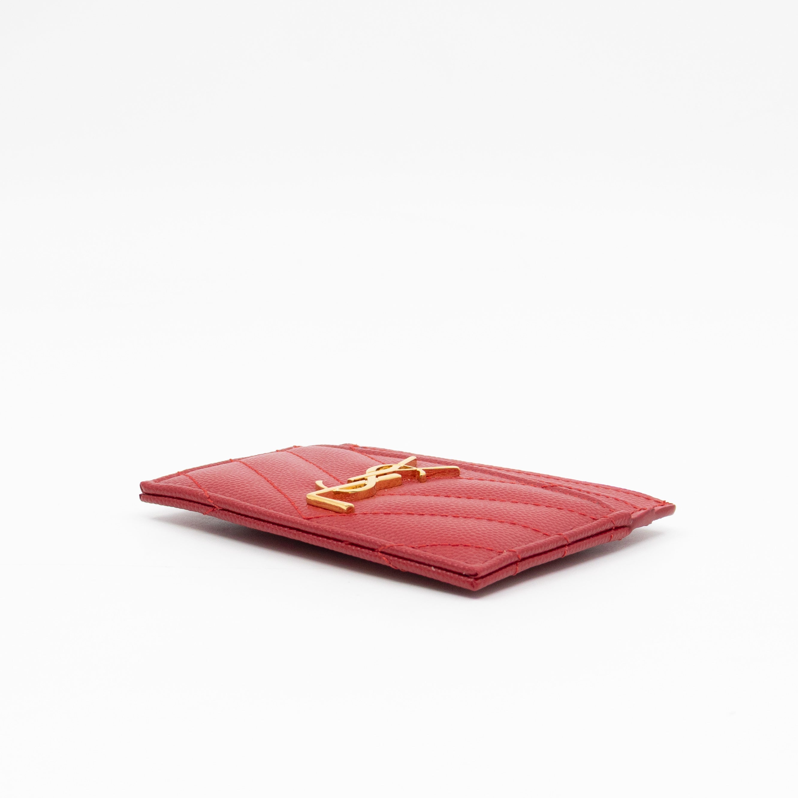 YSL Cassandre Card Holder Red Grained Leather