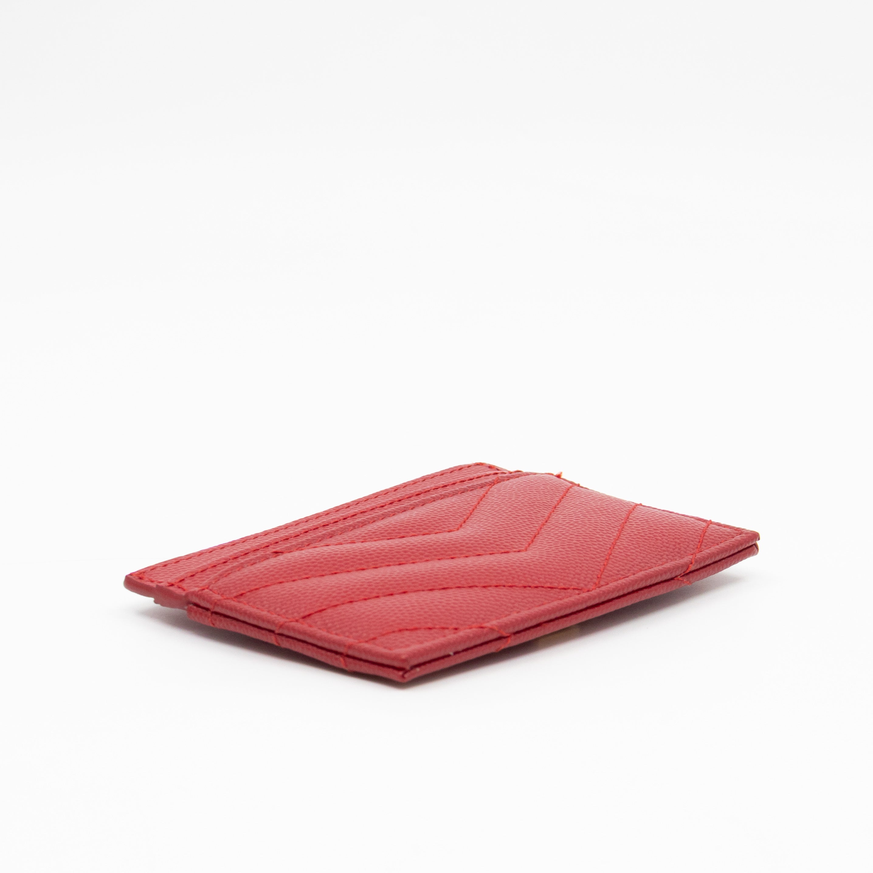 YSL Cassandre Card Holder Red Grained Leather