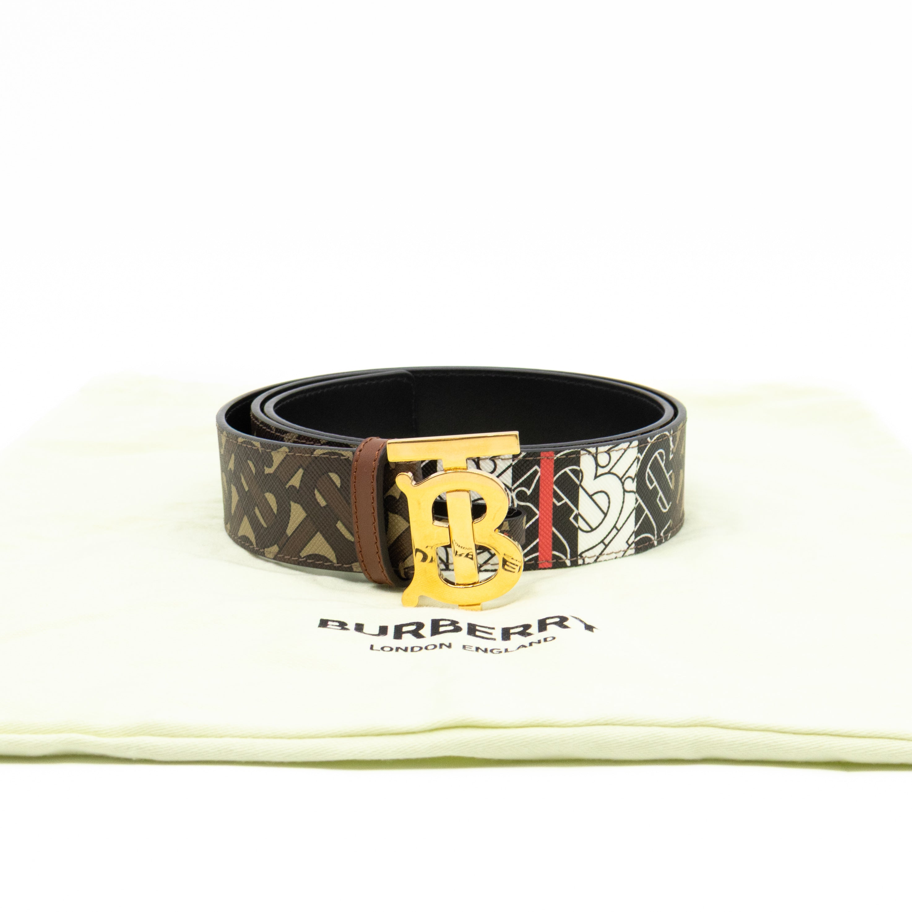 TB Logo Buckle Brown Leather Belt M