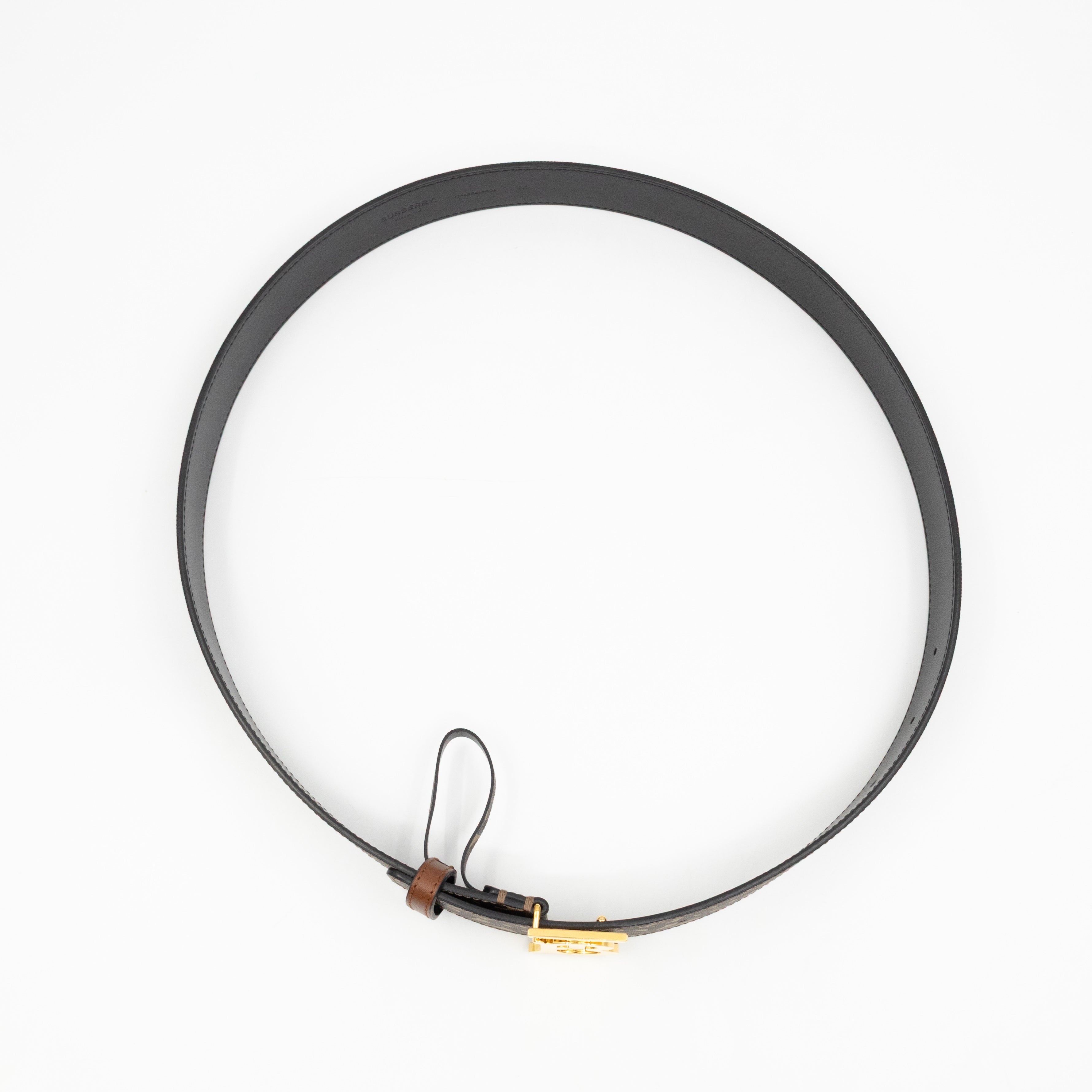 TB Logo Buckle Brown Leather Belt M