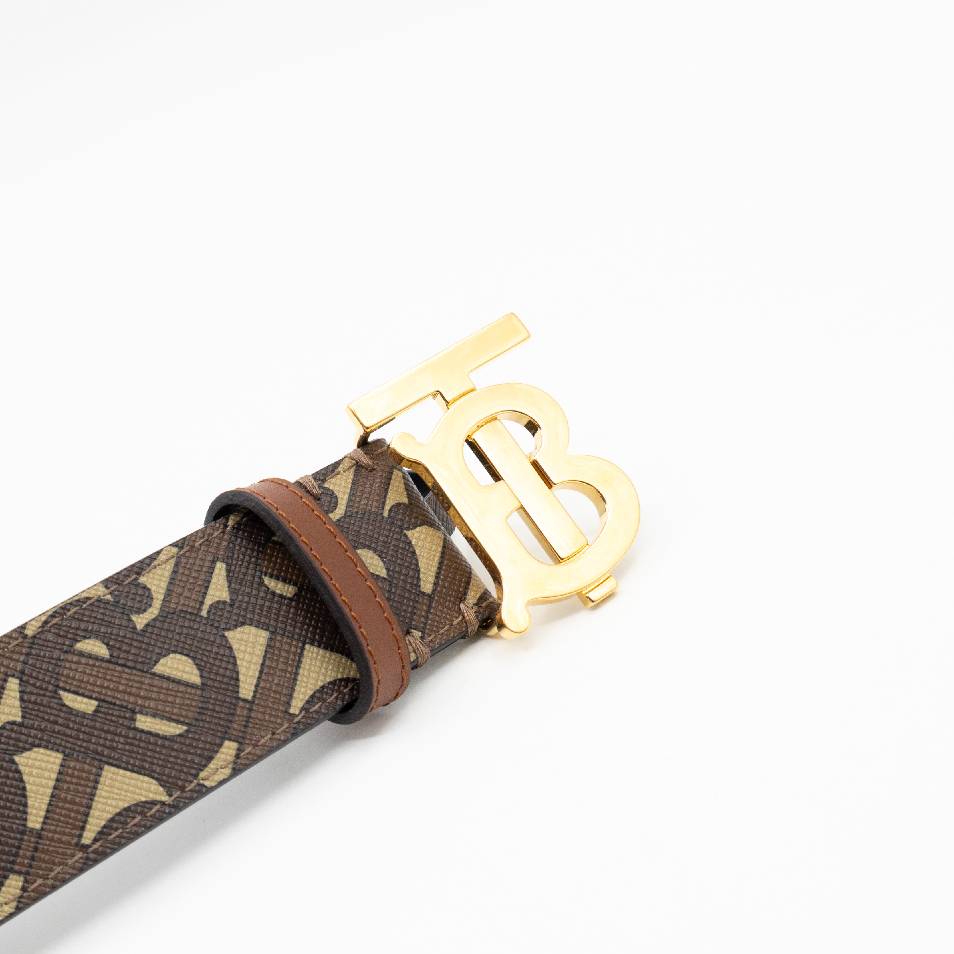TB Logo Buckle Brown Leather Belt M