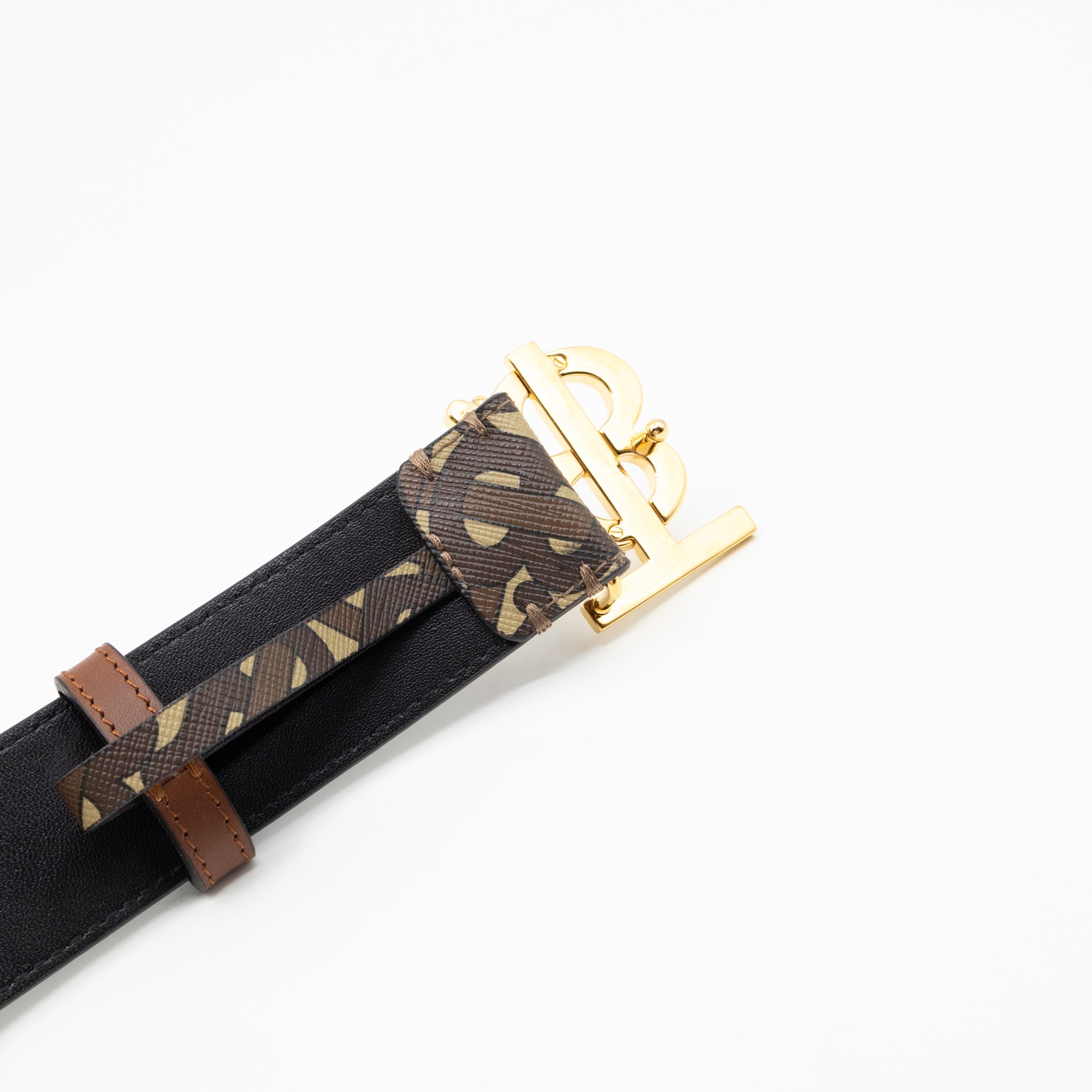 TB Logo Buckle Brown Leather Belt M